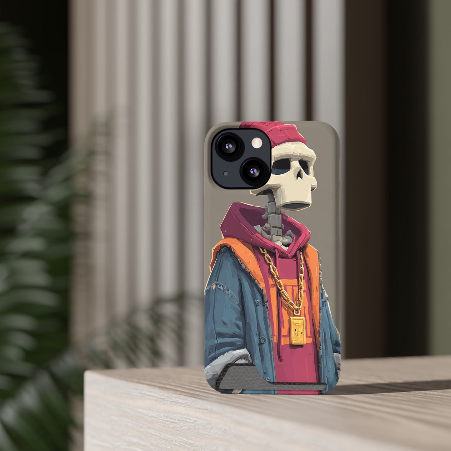 Stylish Skeleton Phone Case with Card Holder, Trendy Skull Case, Unique Gift for Tech Lovers, Halloween Decor, Everyday Use
