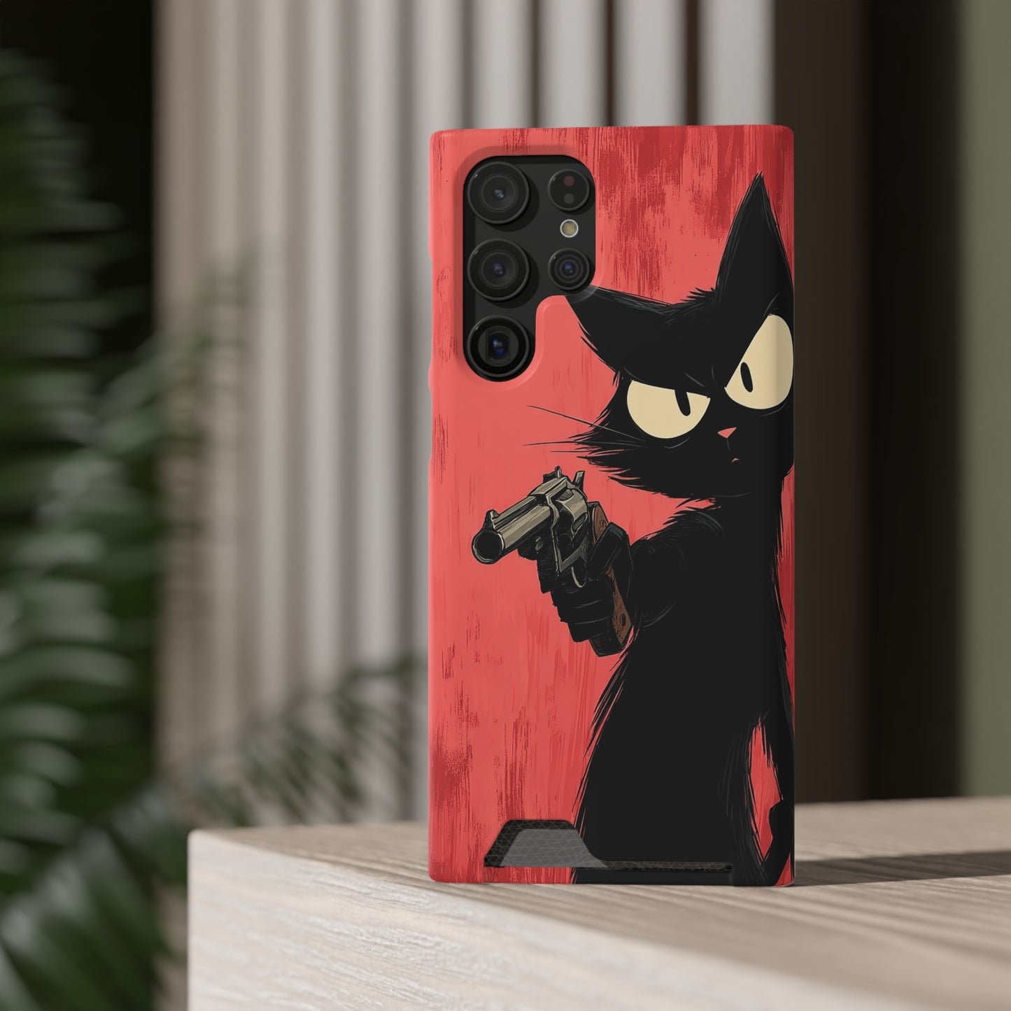 Stylish Catfather Phone Case with Card Holder - Cartoon Cat Art, Cat Lovers Gift, Functional Phone Accessory, Perfect for Any Occasion