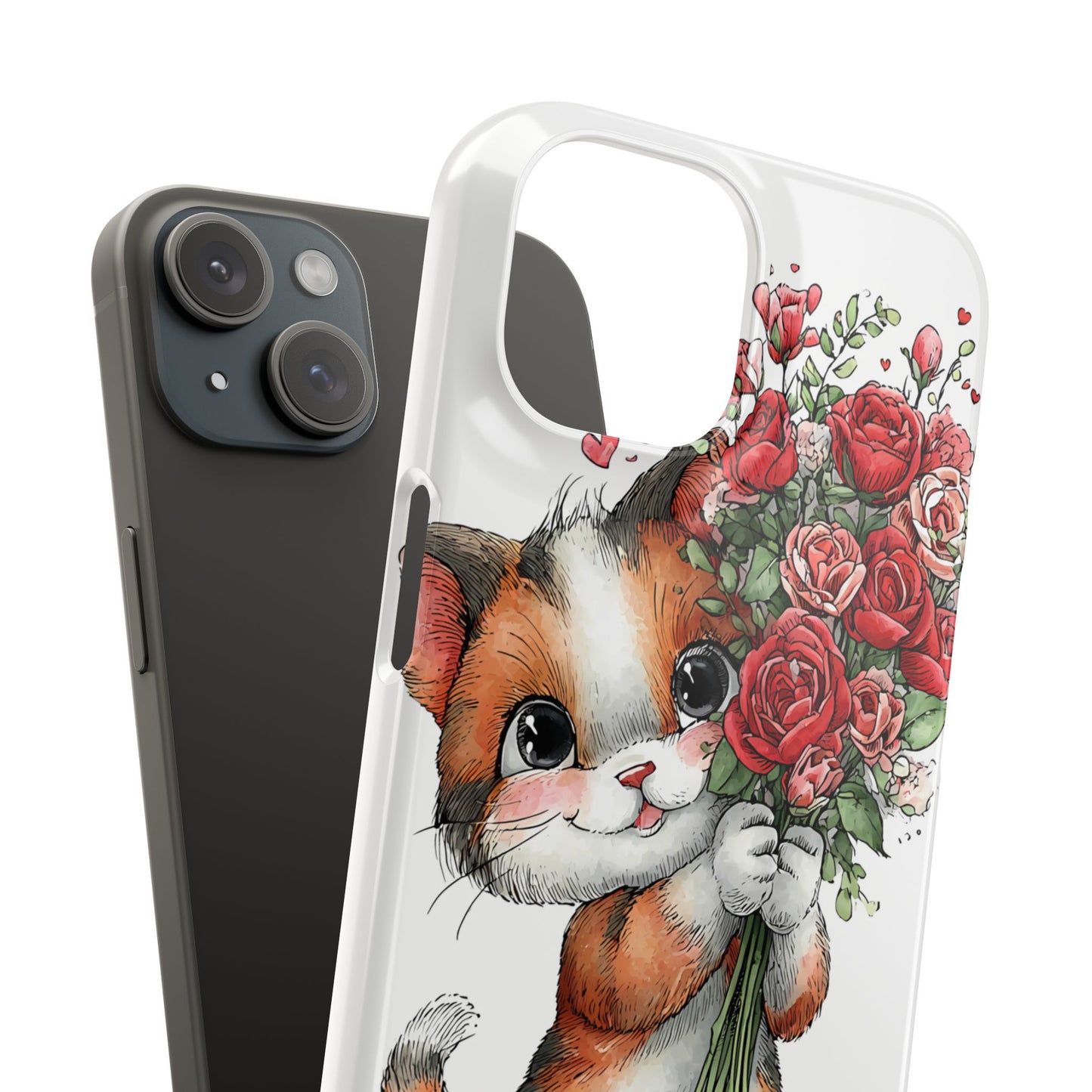 Cute Cat Snap Case with Floral Design, Pet Lovers Gift, Phone Protector for Valentine's Day, Cute Kitty Case, Animal Art Cover