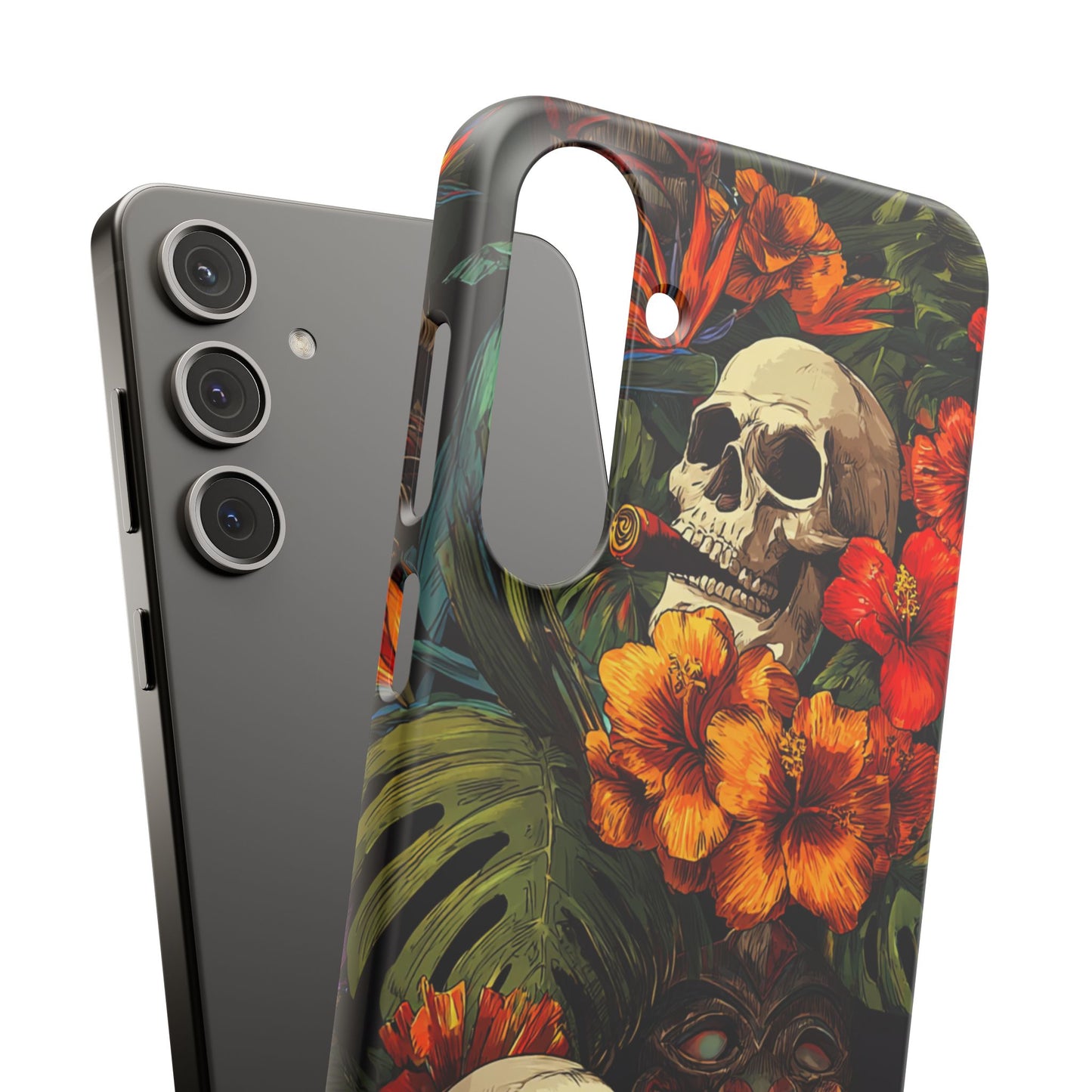 Tropical Skull Phone Case - Vibrant Floral Design, Skull Case for iPhone, Unique Tropical Art, Gift for Beach Lovers, Halloween Decor