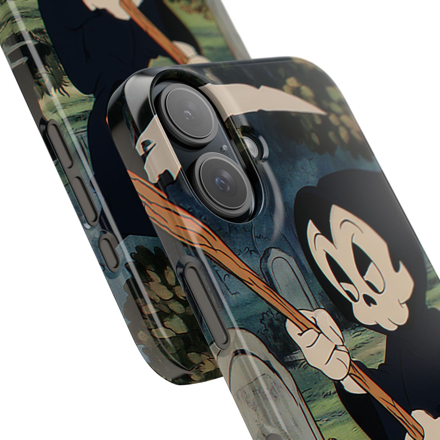 Grim Reaper cartoon snap case in retro vintage horror art style for smartphone protection