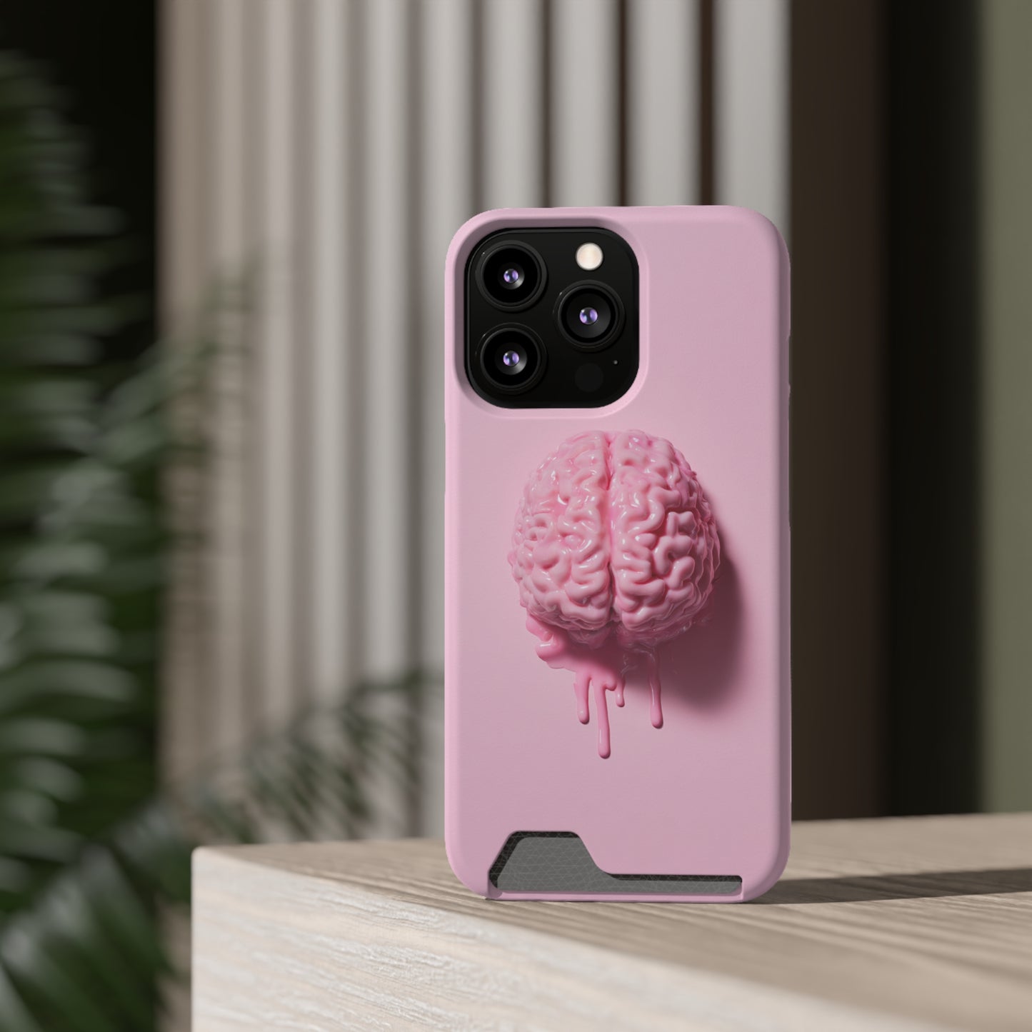 Brain Design Phone Case With Card Holder, Cute Tech Accessory, Unique Gift for Students, Stylish Phone Protection, Valentine's Day, Birthday