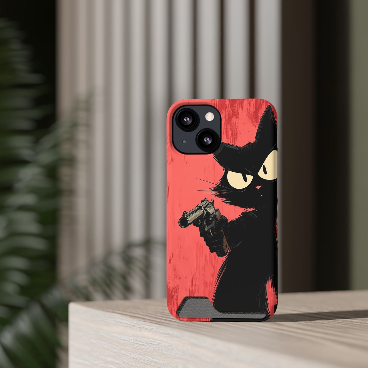 Stylish Catfather Phone Case with Card Holder - Cartoon Cat Art, Cat Lovers Gift, Functional Phone Accessory, Perfect for Any Occasion