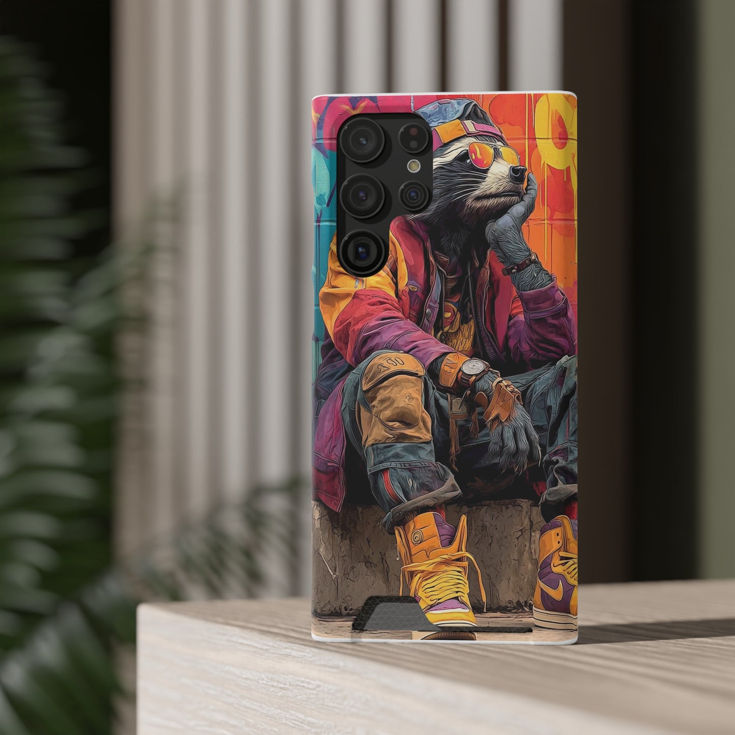 Stylish Phone Case With Card Holder, Trendy Mobile Accessory, Urban Art, Perfect Gift for Teens, Cool Gadget for Everyday Use