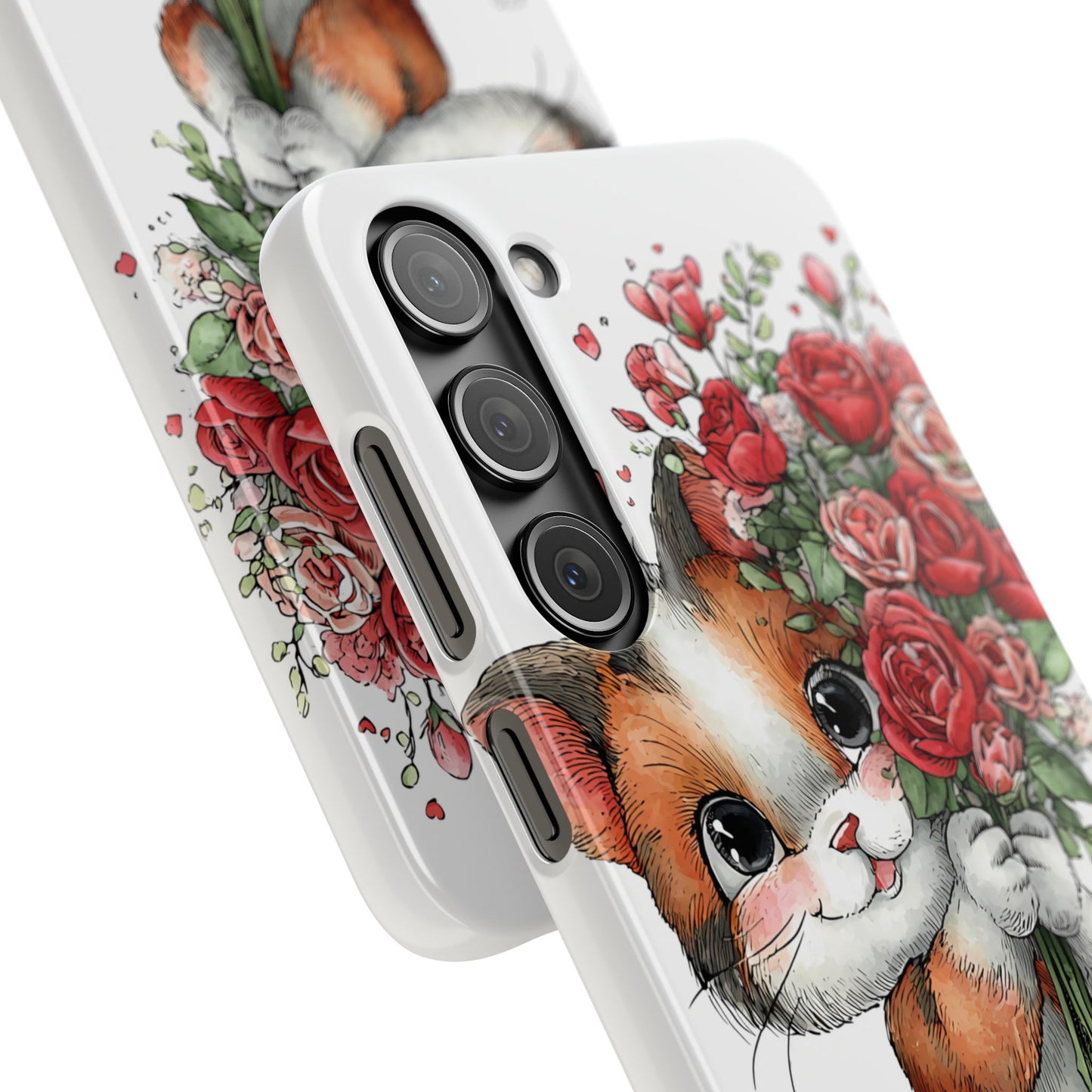 Cute Cat Snap Case with Floral Design, Pet Lovers Gift, Phone Protector for Valentine's Day, Cute Kitty Case, Animal Art Cover
