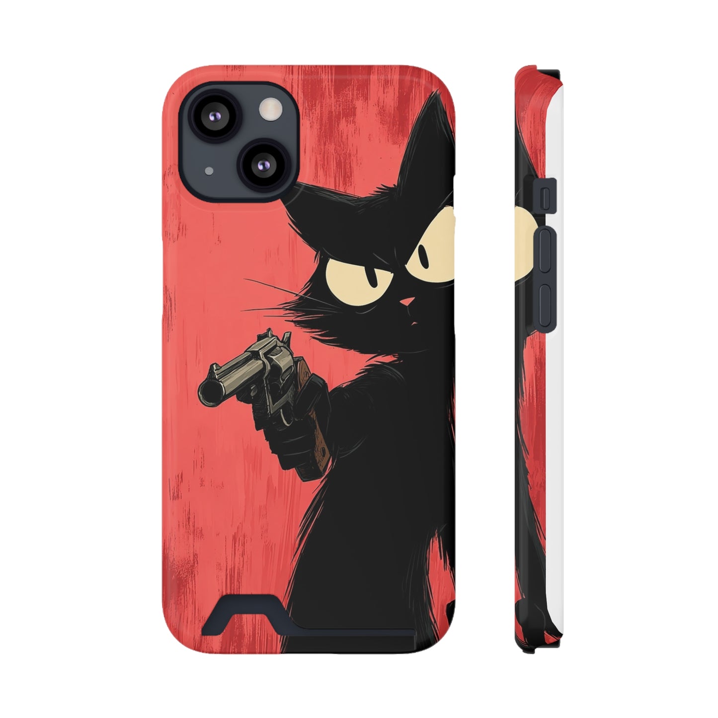 Stylish Catfather Phone Case with Card Holder - Cartoon Cat Art, Cat Lovers Gift, Functional Phone Accessory, Perfect for Any Occasion
