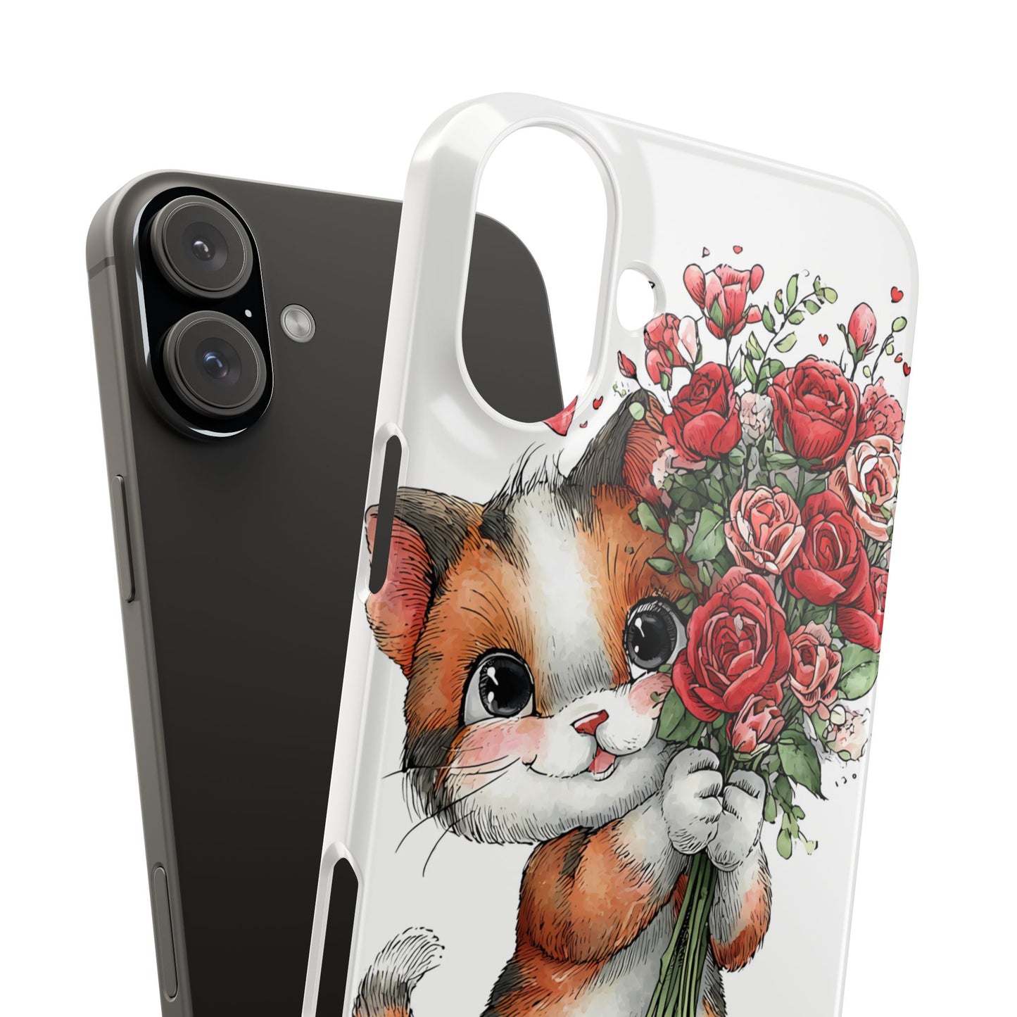 Cute Cat Snap Case with Floral Design, Pet Lovers Gift, Phone Protector for Valentine's Day, Cute Kitty Case, Animal Art Cover
