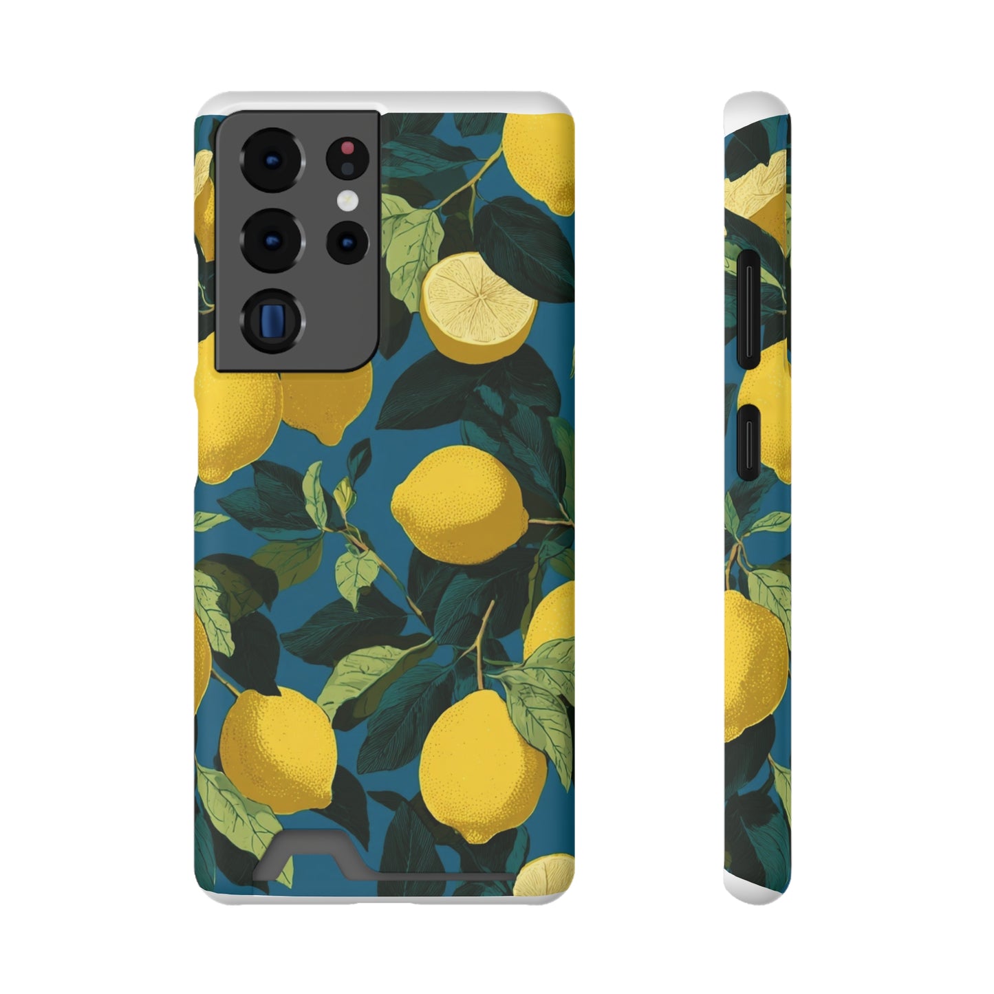 Lemon Print Phone Case with Card Holder, Chic Phone Accessory, Gift for Her, Cell Phone Cover, Summer Vibe, Floral Phone Case