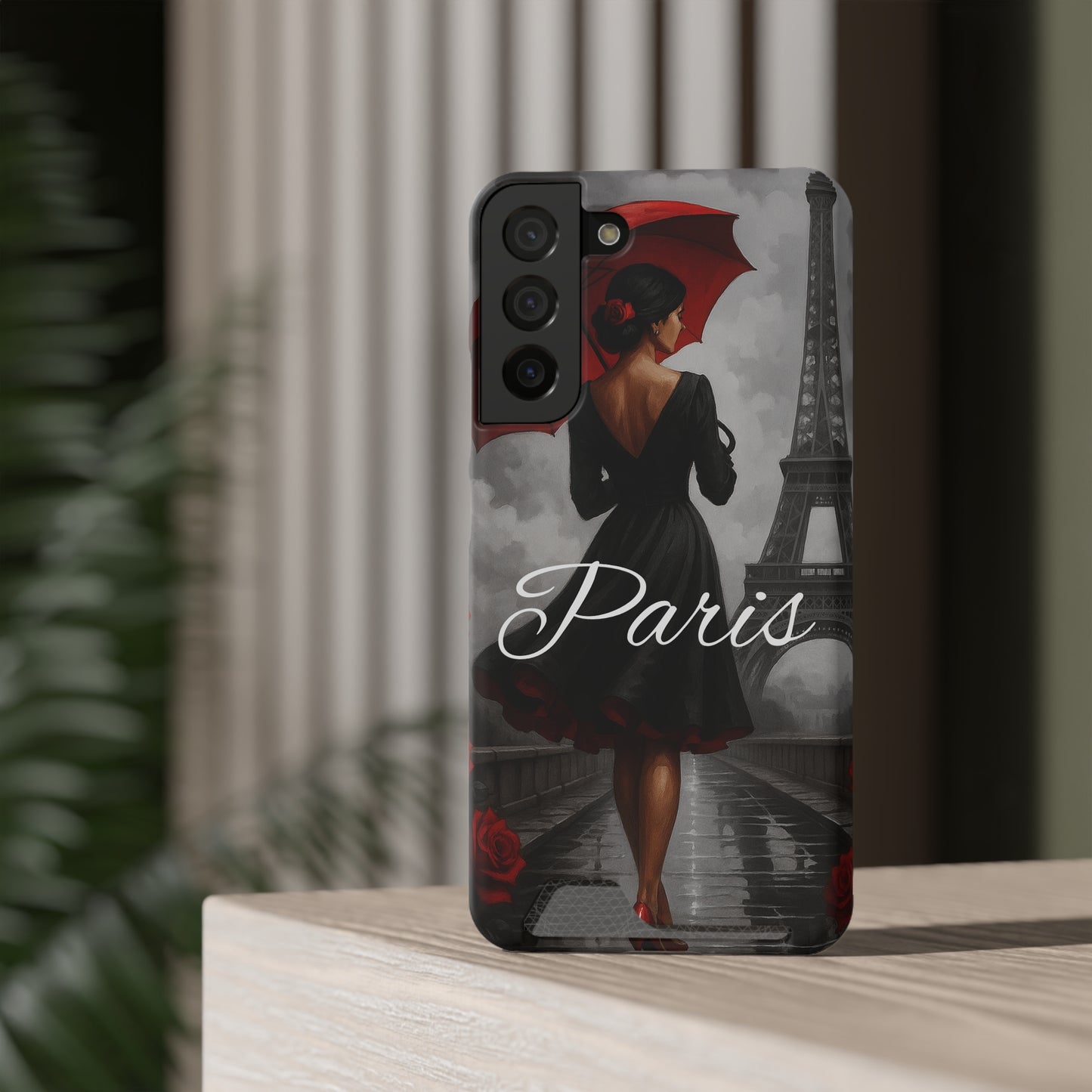 Elegant Parisian Phone Case with Card Holder, Stylish Gift for Travelers, Chic Accessory, Paris-themed, Practical Tech Holder
