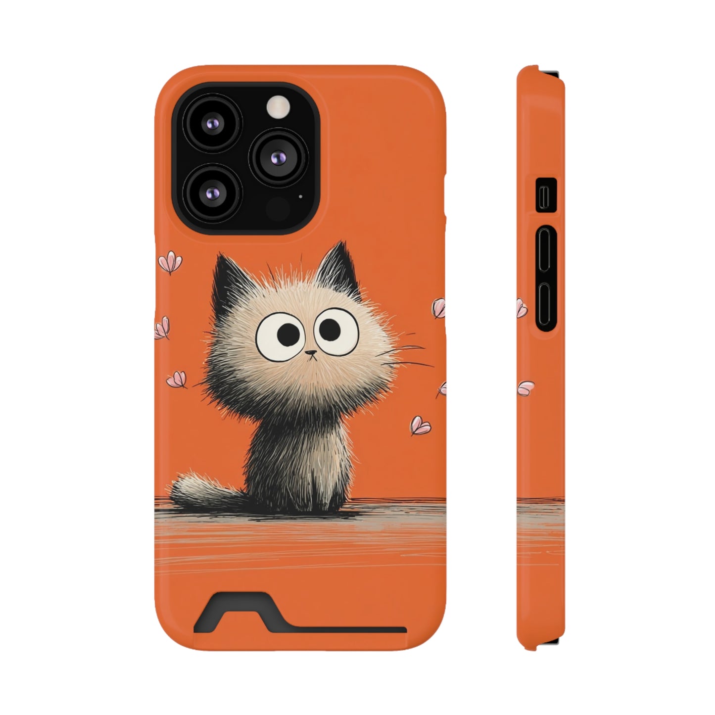 Cute Cat Phone Case with Card Holder, Playful Kitty Design, Pet Lover Gift, Cat Mom Accessory, Fun Birthday Present, Orange Cat Phone Case