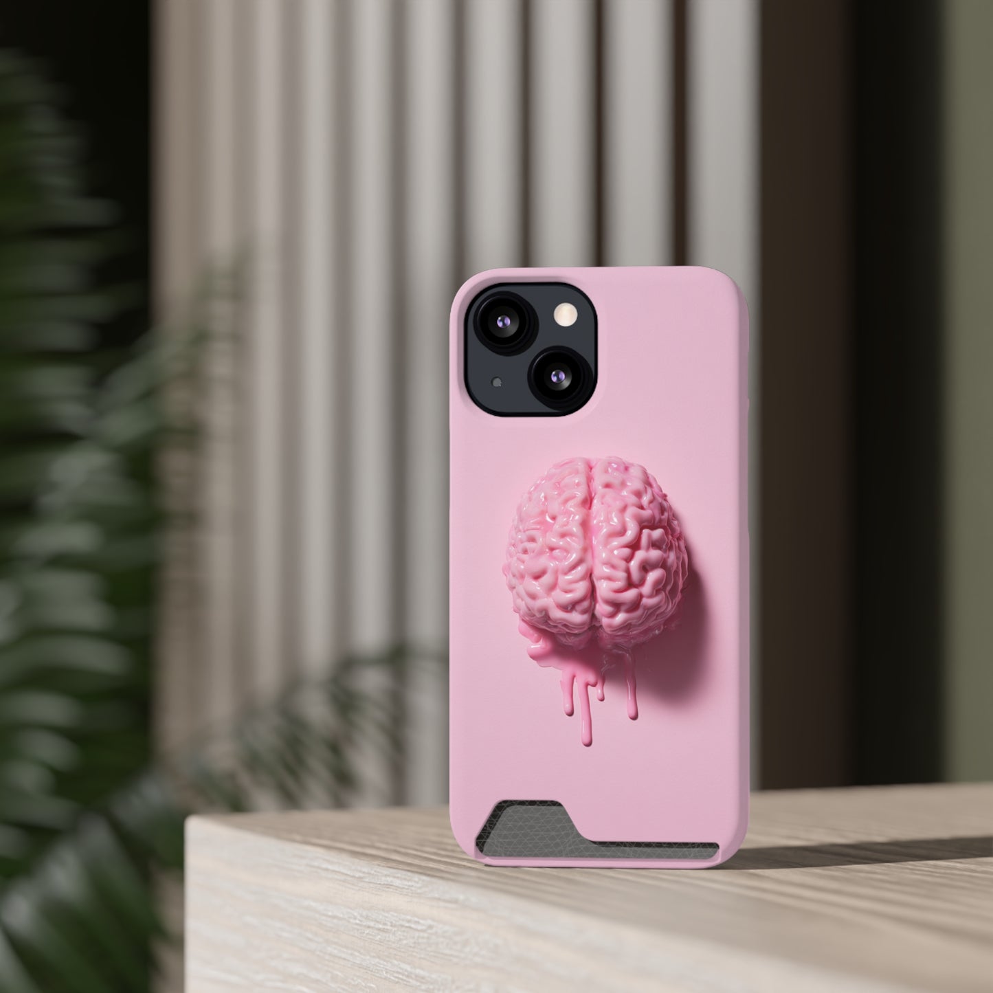 Brain Design Phone Case With Card Holder, Cute Tech Accessory, Unique Gift for Students, Stylish Phone Protection, Valentine's Day, Birthday