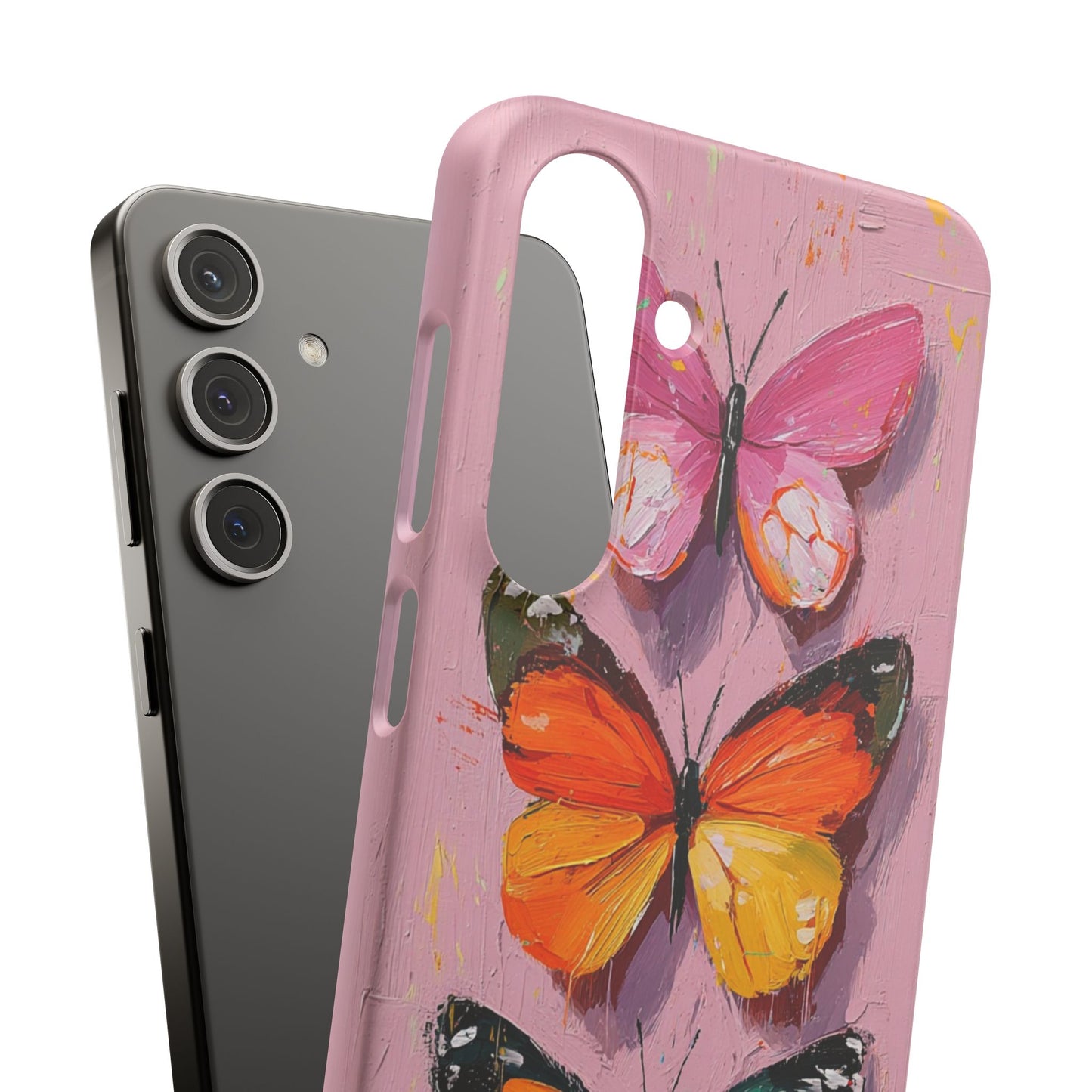 Pink Butterfly Snap Case Cover For iPhone and Samsung