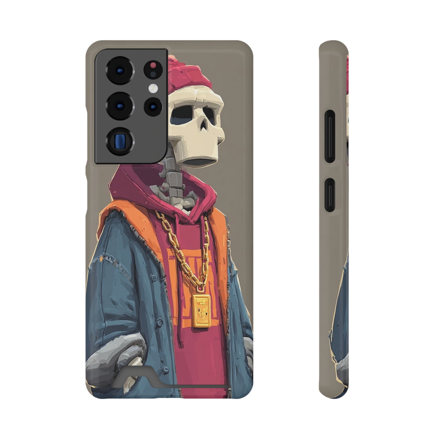Stylish Skeleton Phone Case with Card Holder, Trendy Skull Case, Unique Gift for Tech Lovers, Halloween Decor, Everyday Use