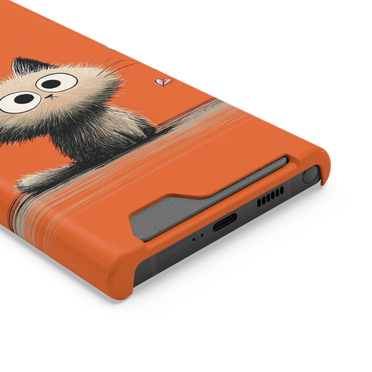 Cute Cat Phone Case with Card Holder, Playful Kitty Design, Pet Lover Gift, Cat Mom Accessory, Fun Birthday Present, Orange Cat Phone Case