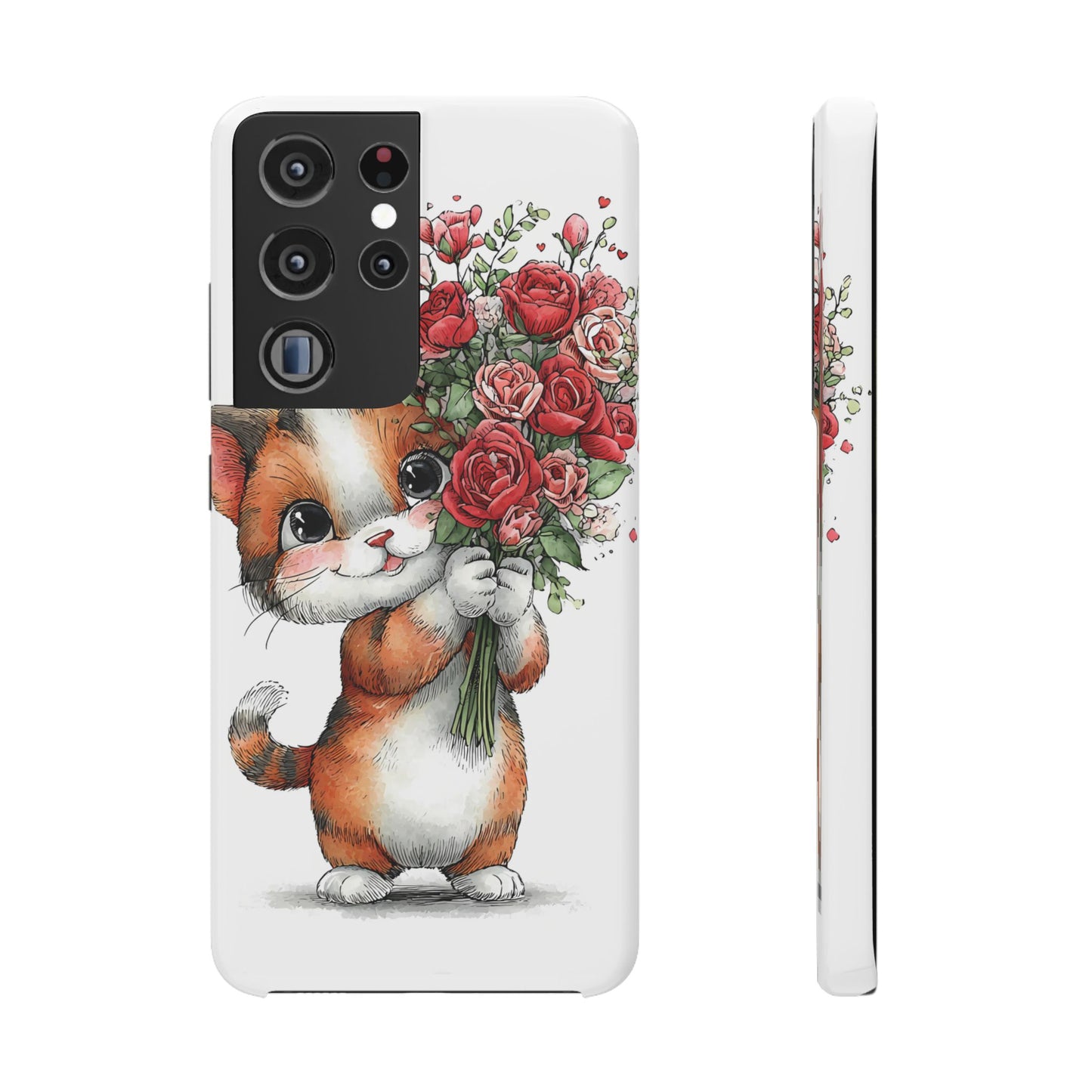 Cute Cat Snap Case with Floral Design, Pet Lovers Gift, Phone Protector for Valentine's Day, Cute Kitty Case, Animal Art Cover