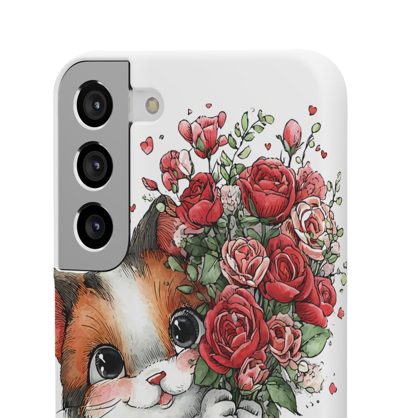 Cute Cat Snap Case with Floral Design, Pet Lovers Gift, Phone Protector for Valentine's Day, Cute Kitty Case, Animal Art Cover