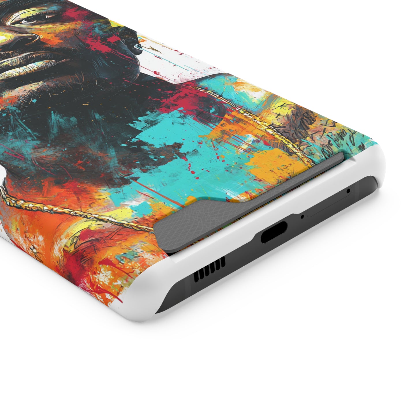 Vibrant Phone Case with Card Holder, Abstract Art Phone Cover, Stylish Smartphone Case, Unique Gift for Music Lovers, Hip-Hop Inspired Case