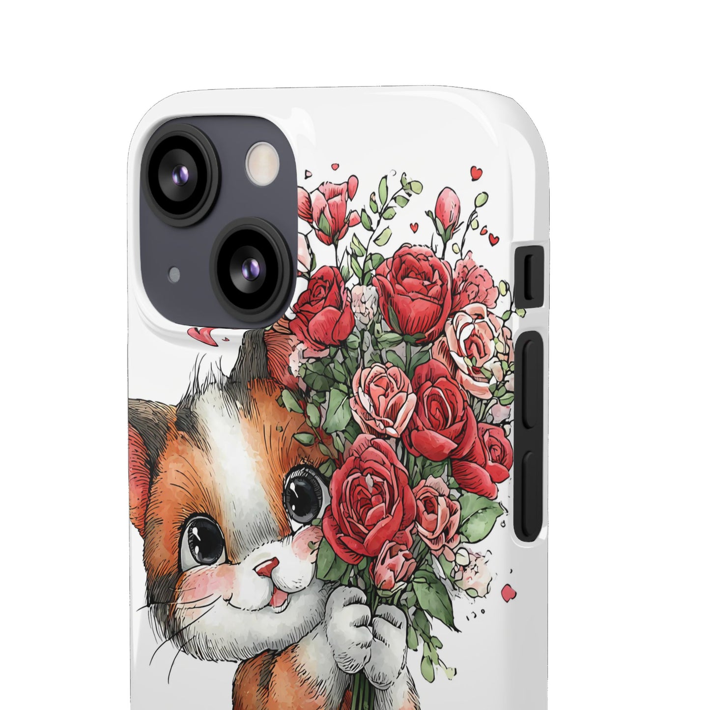 Cute Cat Snap Case with Floral Design, Pet Lovers Gift, Phone Protector for Valentine's Day, Cute Kitty Case, Animal Art Cover