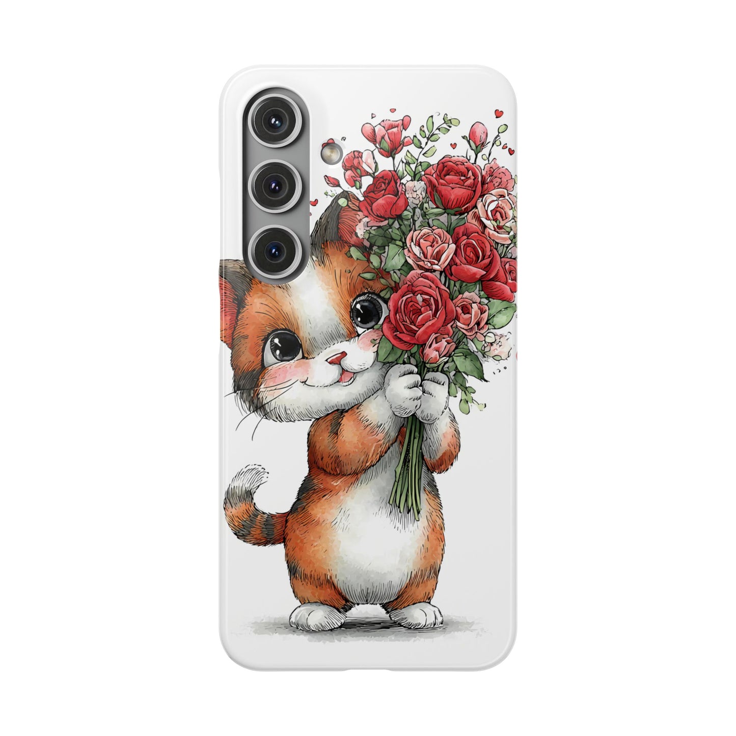 Cute Cat Snap Case with Floral Design, Pet Lovers Gift, Phone Protector for Valentine's Day, Cute Kitty Case, Animal Art Cover