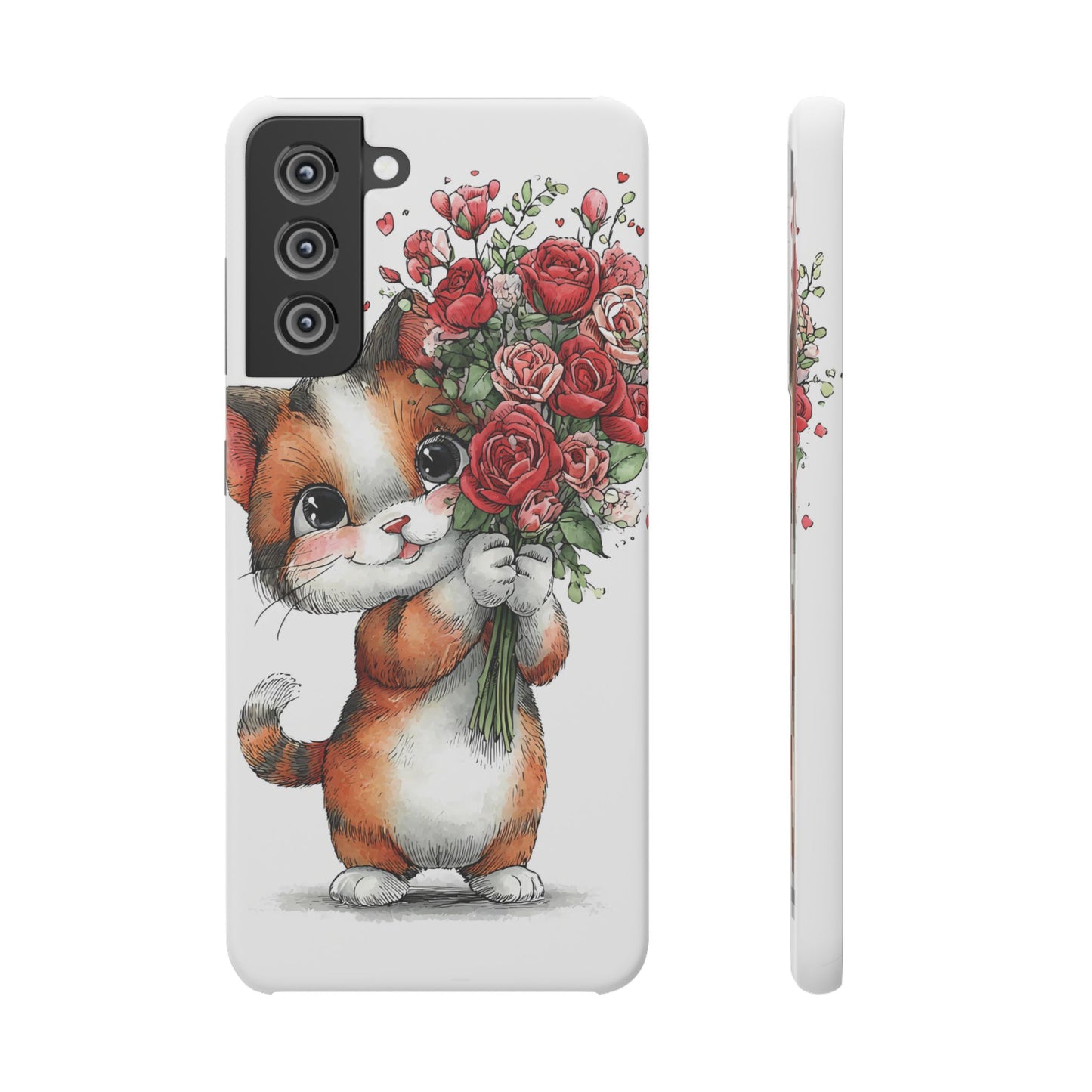 Cute Cat Snap Case with Floral Design, Pet Lovers Gift, Phone Protector for Valentine's Day, Cute Kitty Case, Animal Art Cover