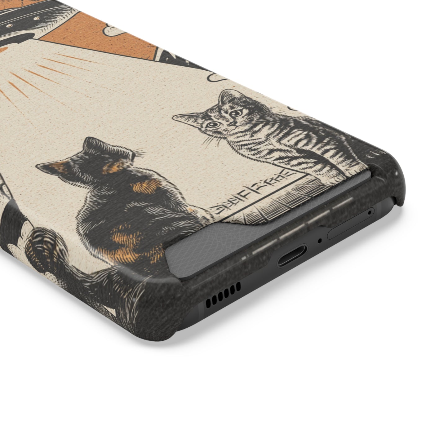 Cat UFO Phone Case with Card Holder, Trendy Cat Lover Gift, Space Theme Accessories, Unique Pet Owner Present, Cute Feline Design