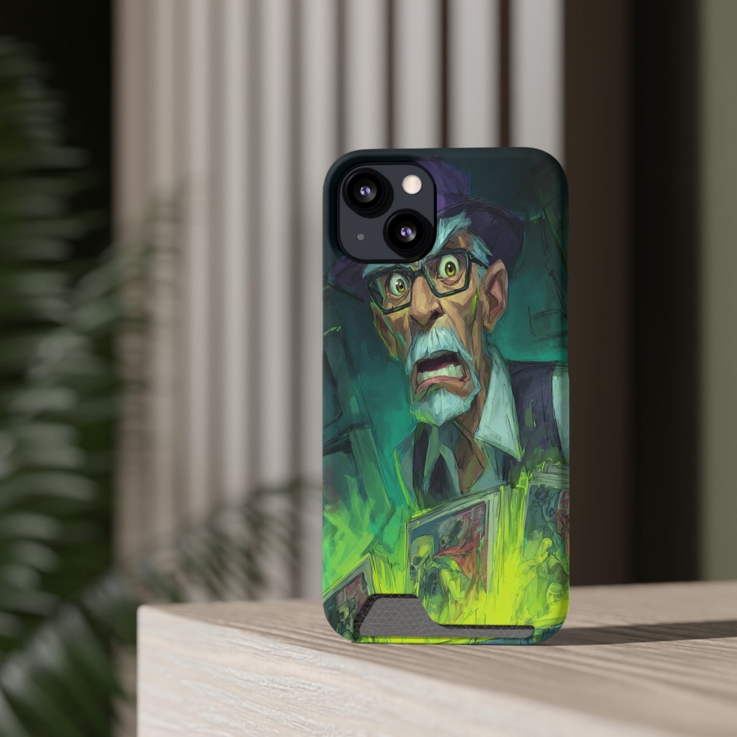 Spooky Illustrated Phone Case with Card Holder, Halloween Accessory, Unique Gift for Horror Fans, Stylish Phone Cover, Functional & Fun