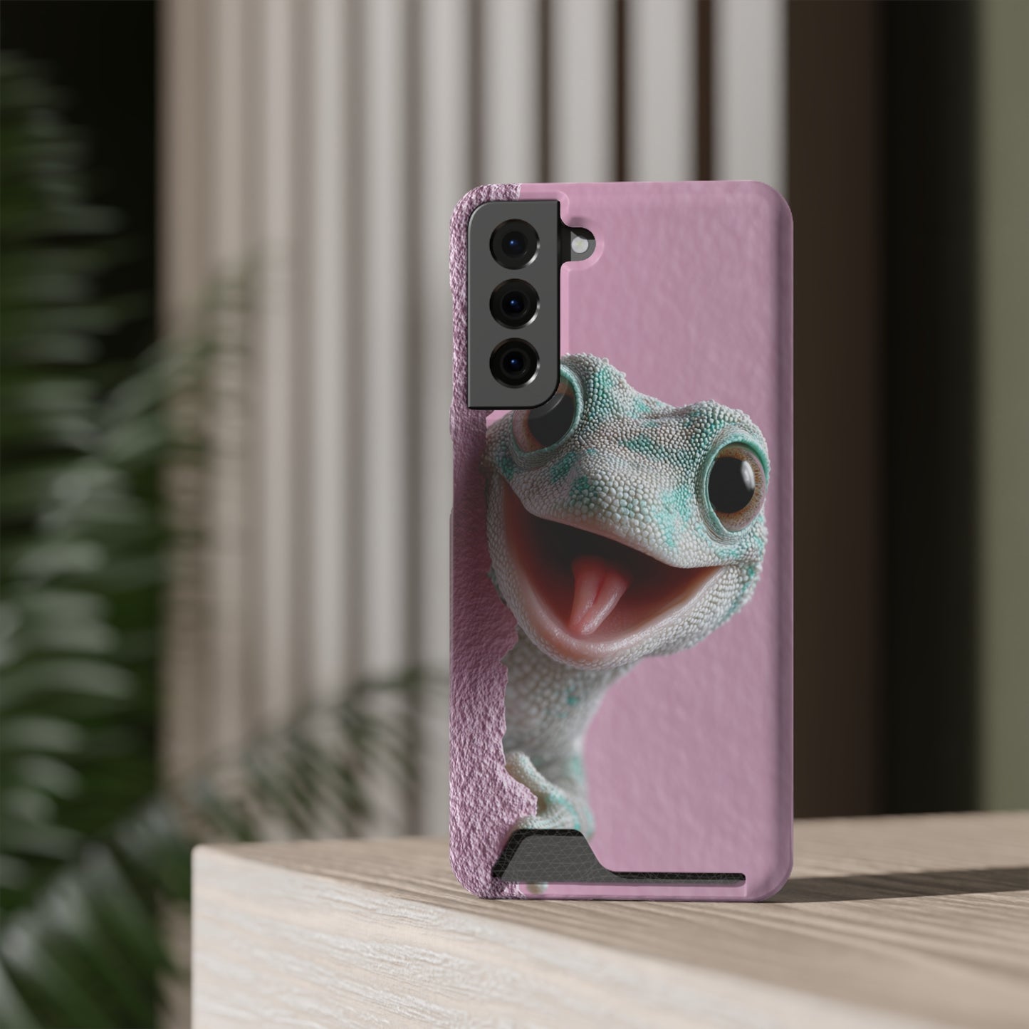 Fun Gecko Phone Case with Card Holder, Cute Cell Phone Accessory, Animal Lover Gift, Party Favor, Unique Phone Cover