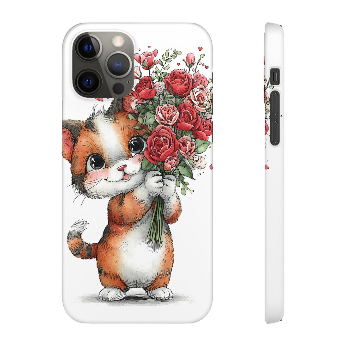 Cute Cat Snap Case with Floral Design, Pet Lovers Gift, Phone Protector for Valentine's Day, Cute Kitty Case, Animal Art Cover