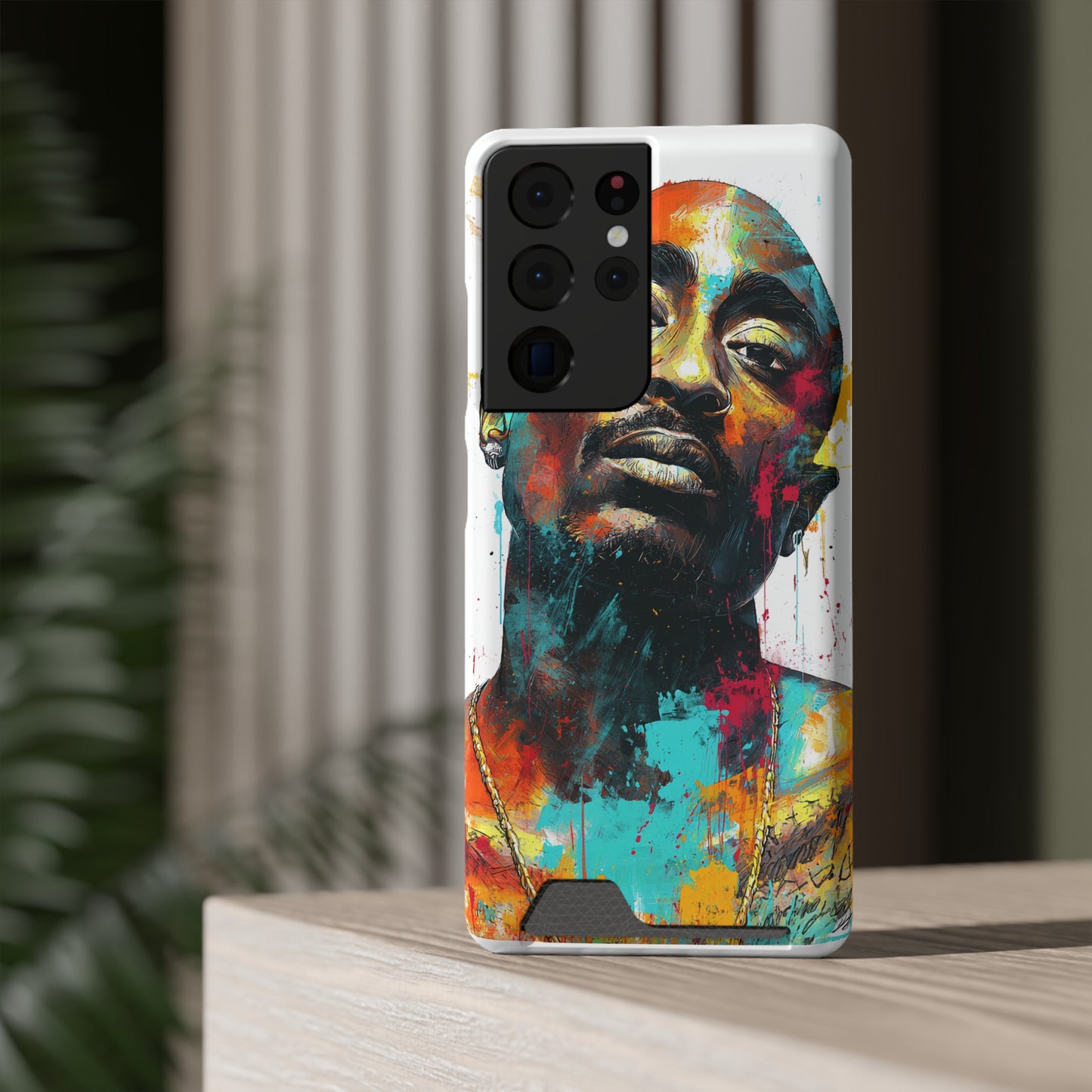 Vibrant Phone Case with Card Holder, Abstract Art Phone Cover, Stylish Smartphone Case, Unique Gift for Music Lovers, Hip-Hop Inspired Case
