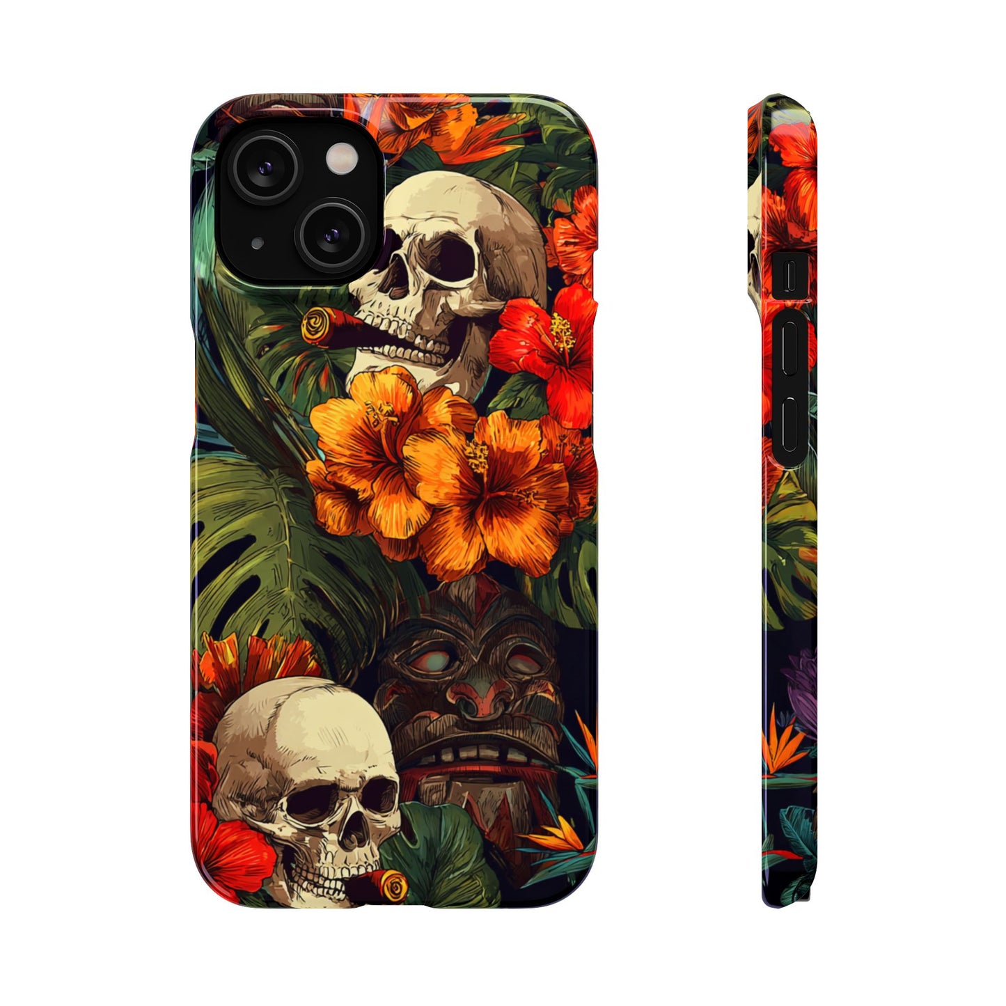 Tropical Skull Phone Case - Vibrant Floral Design, Skull Case for iPhone, Unique Tropical Art, Gift for Beach Lovers, Halloween Decor