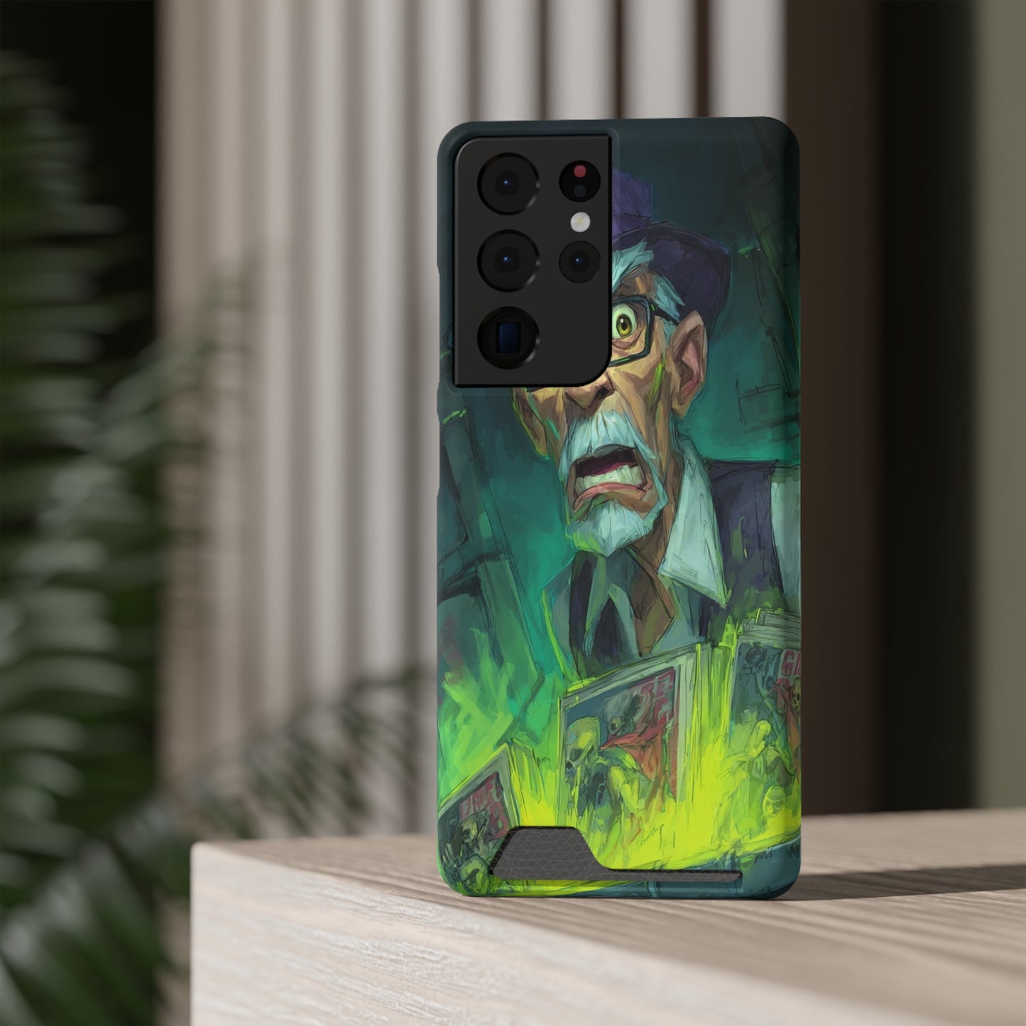 Spooky Illustrated Phone Case with Card Holder, Halloween Accessory, Unique Gift for Horror Fans, Stylish Phone Cover, Functional & Fun