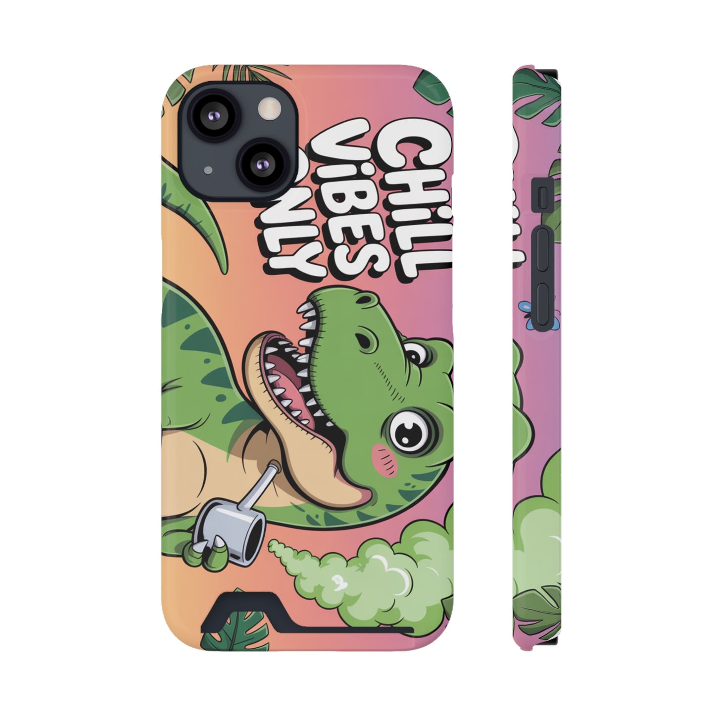 Chill Vibes Phone Case with Card Holder, Fun Dino Design for Teens, Cute Gift, Summer Vibes, Trendy Accessories