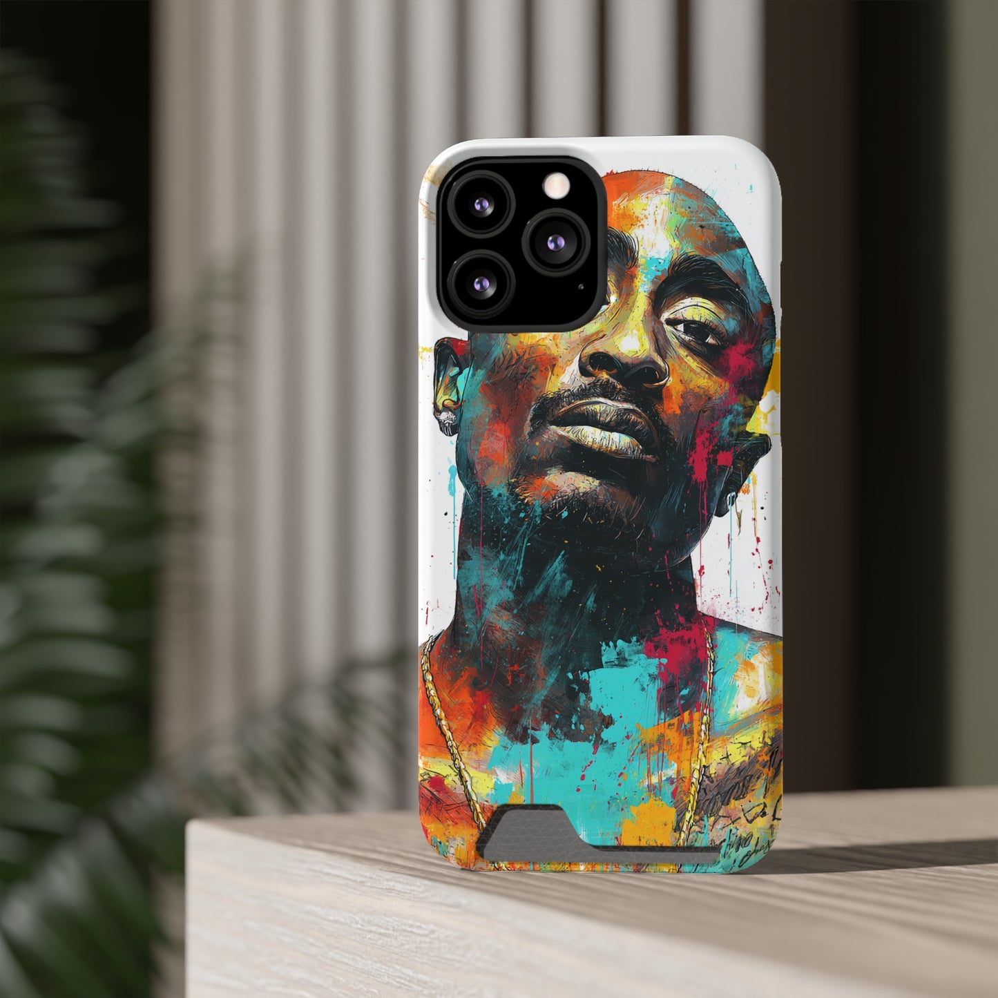 Vibrant Phone Case with Card Holder, Abstract Art Phone Cover, Stylish Smartphone Case, Unique Gift for Music Lovers, Hip-Hop Inspired Case