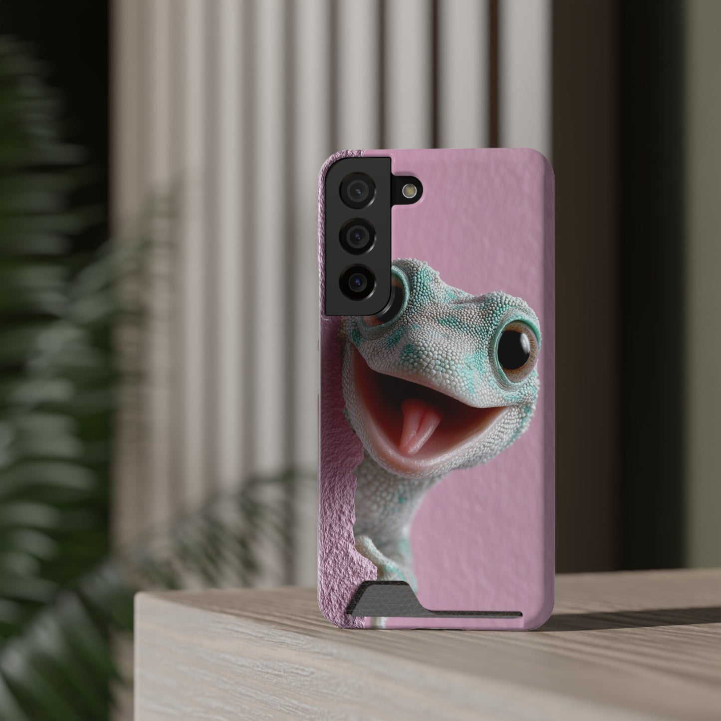 Fun Gecko Phone Case with Card Holder, Cute Cell Phone Accessory, Animal Lover Gift, Party Favor, Unique Phone Cover