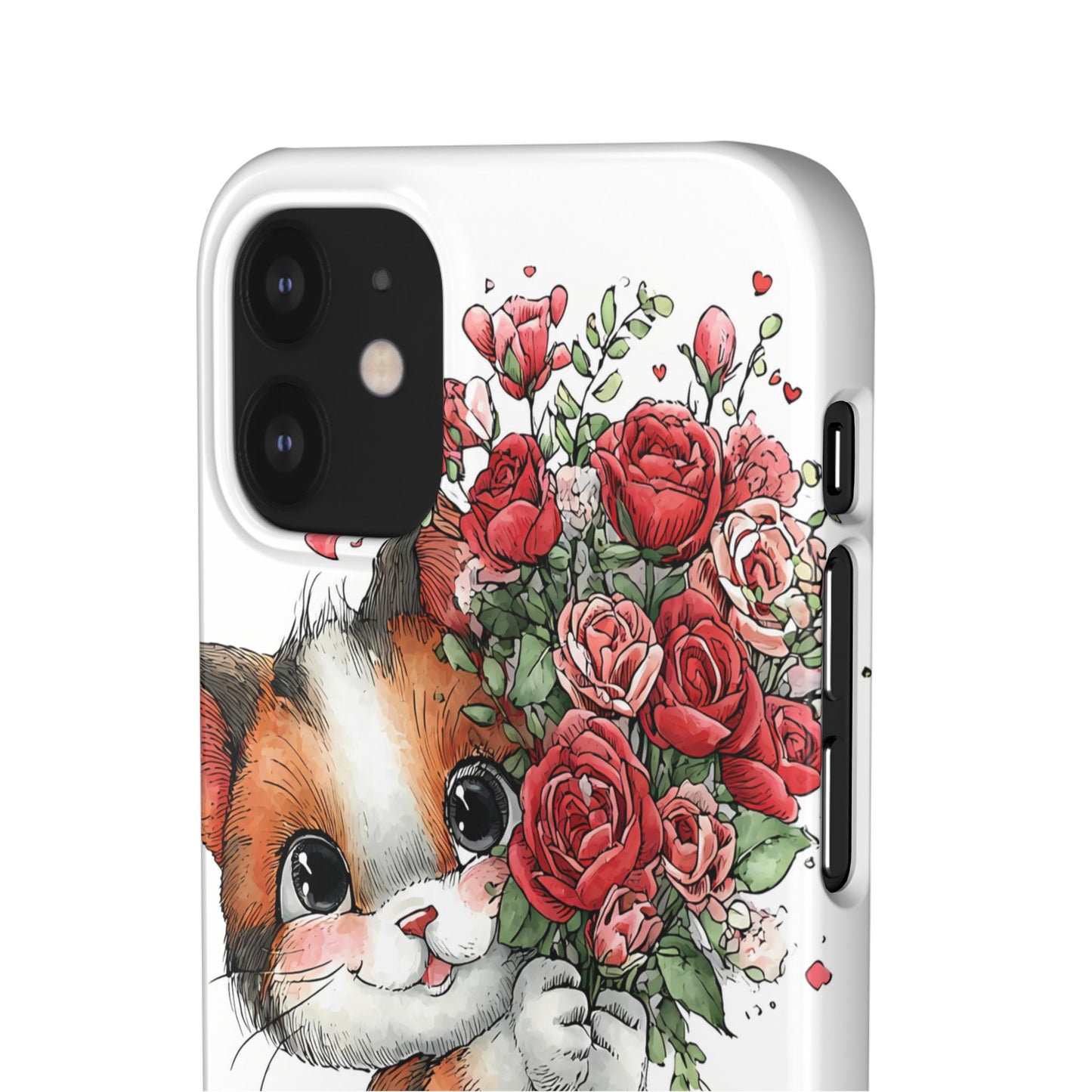 Cute Cat Snap Case with Floral Design, Pet Lovers Gift, Phone Protector for Valentine's Day, Cute Kitty Case, Animal Art Cover