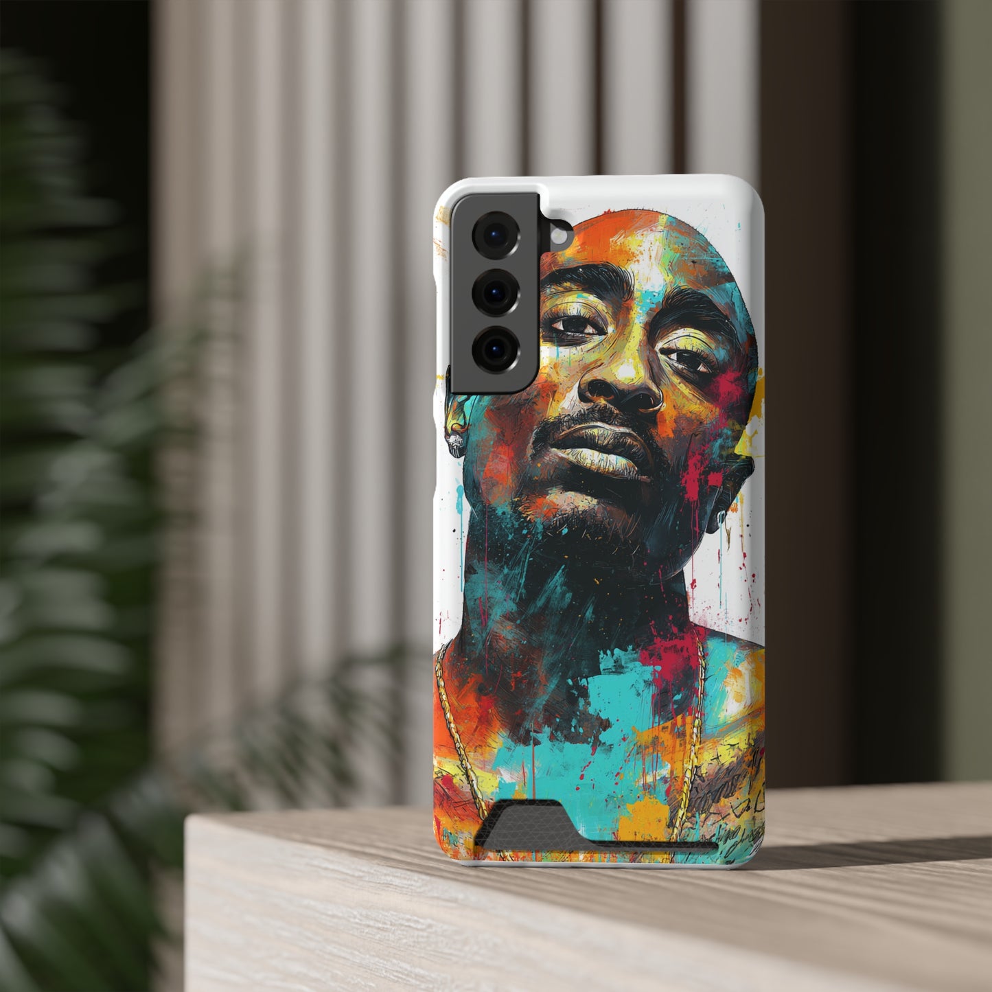 Vibrant Phone Case with Card Holder, Abstract Art Phone Cover, Stylish Smartphone Case, Unique Gift for Music Lovers, Hip-Hop Inspired Case