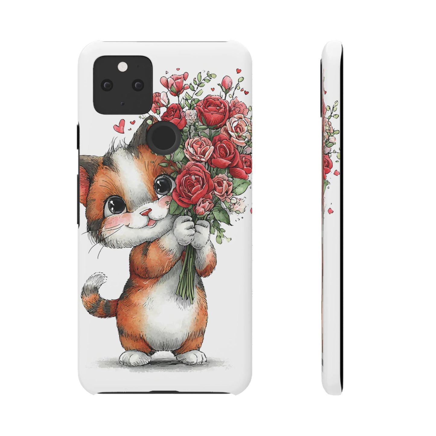 Cute Cat Snap Case with Floral Design, Pet Lovers Gift, Phone Protector for Valentine's Day, Cute Kitty Case, Animal Art Cover