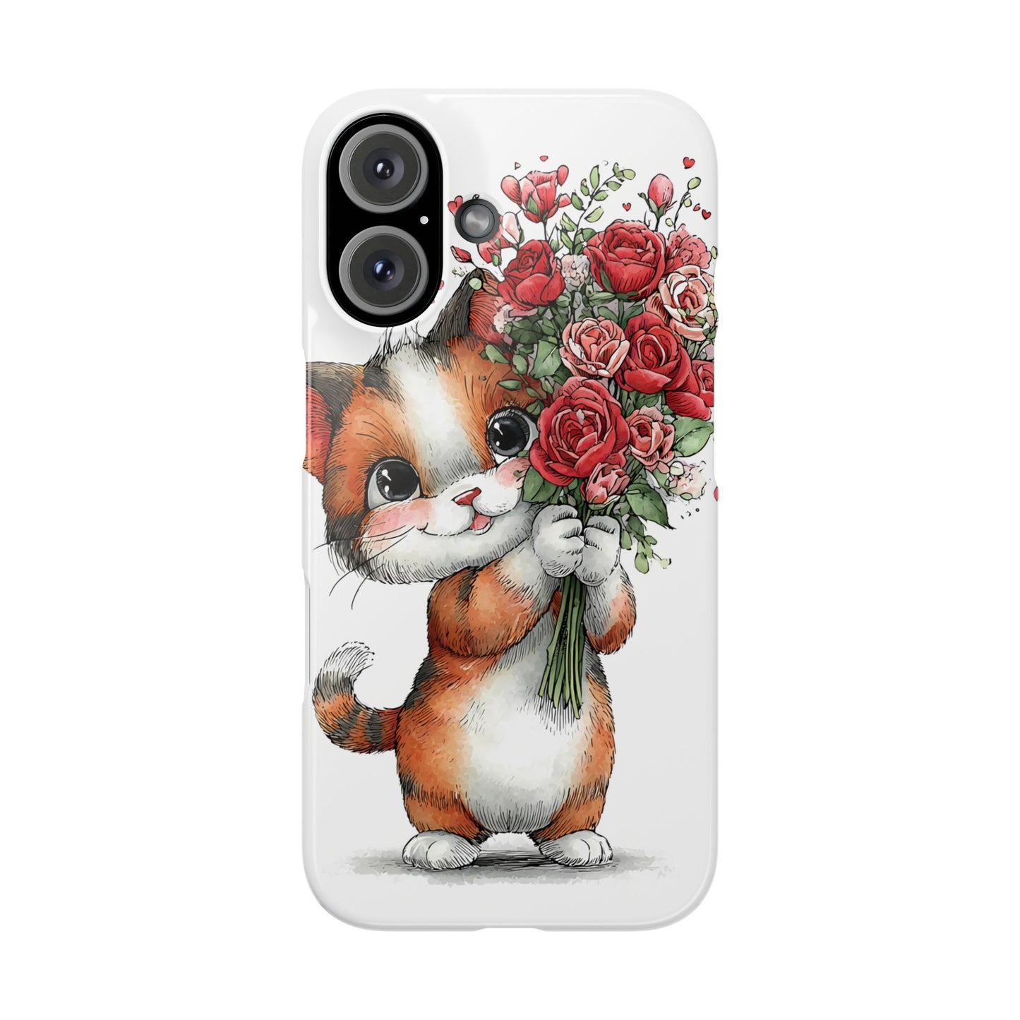 Cute Cat Snap Case with Floral Design, Pet Lovers Gift, Phone Protector for Valentine's Day, Cute Kitty Case, Animal Art Cover