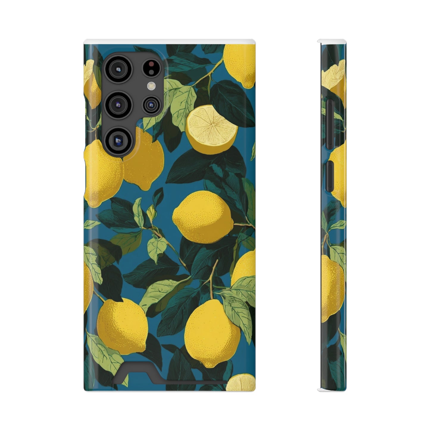 Lemon Print Phone Case with Card Holder, Chic Phone Accessory, Gift for Her, Cell Phone Cover, Summer Vibe, Floral Phone Case