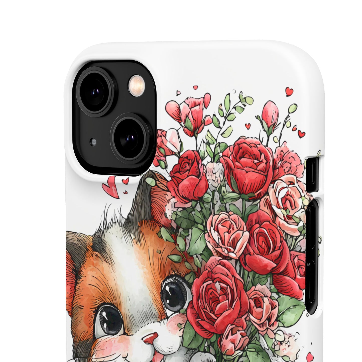 Cute Cat Snap Case with Floral Design, Pet Lovers Gift, Phone Protector for Valentine's Day, Cute Kitty Case, Animal Art Cover