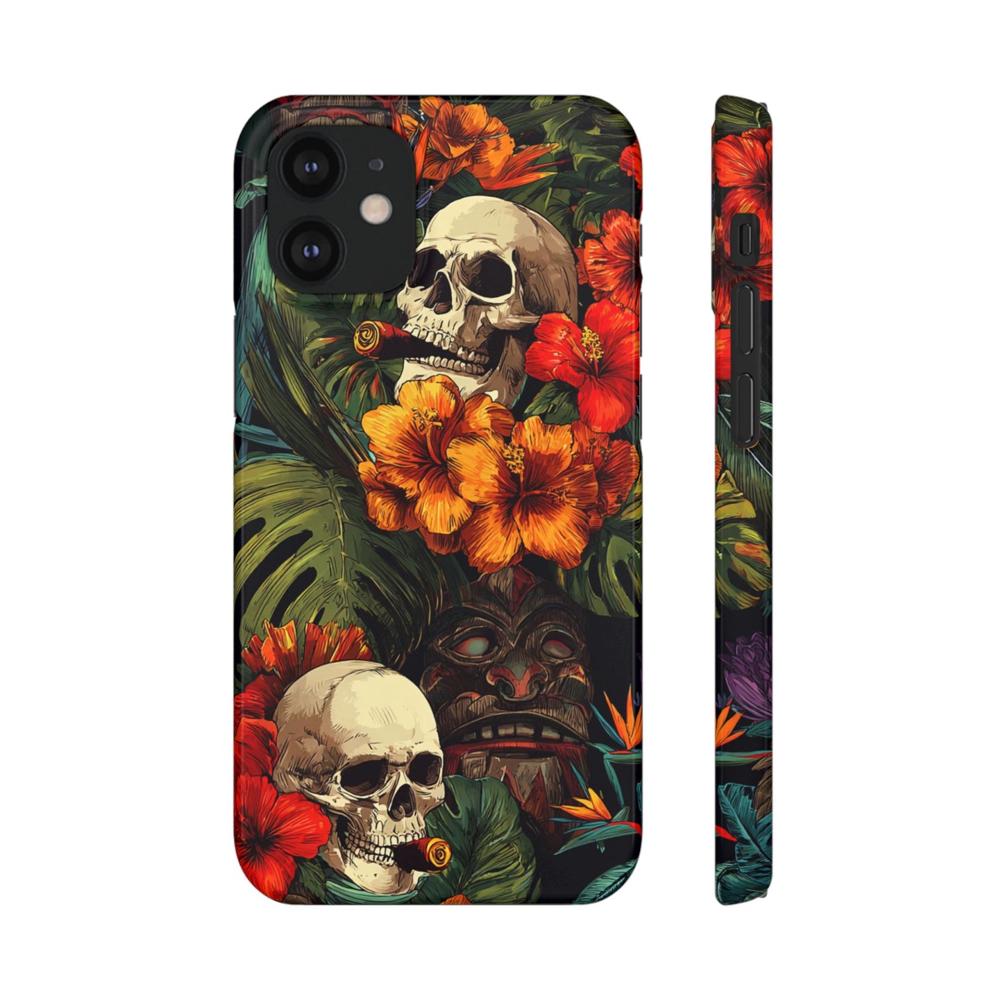 Tropical Skull Phone Case - Vibrant Floral Design, Skull Case for iPhone, Unique Tropical Art, Gift for Beach Lovers, Halloween Decor
