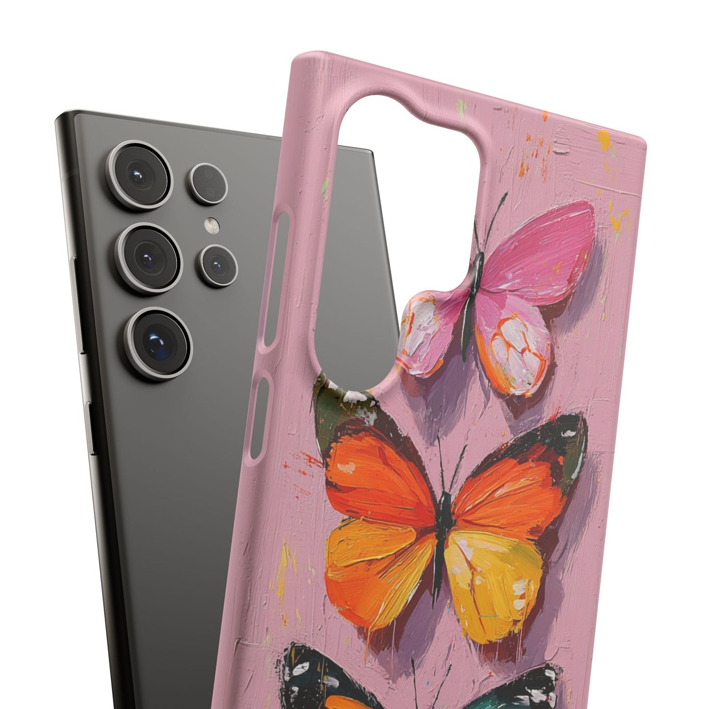 Pink Butterfly Snap Case Cover For iPhone and Samsung