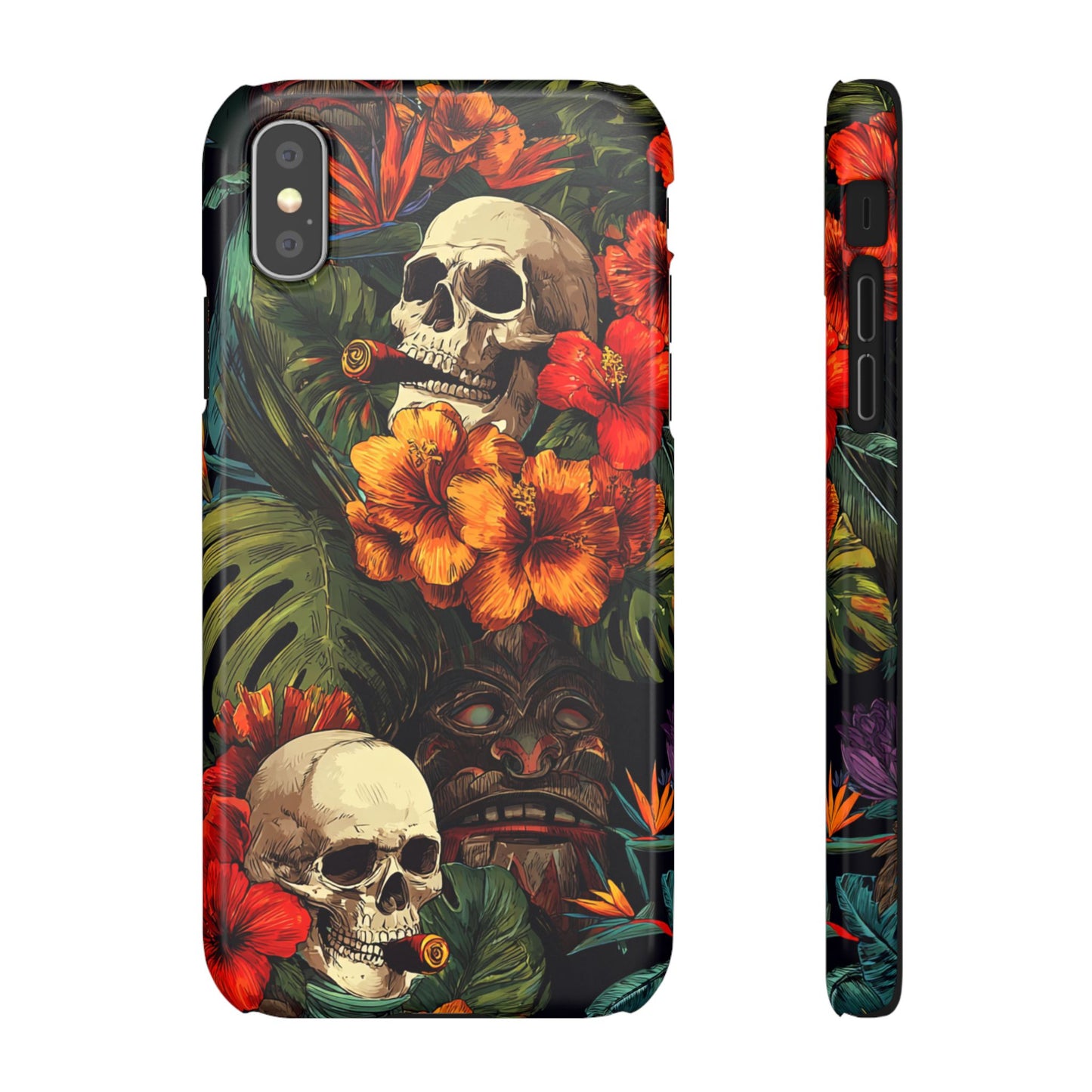 Tropical Skull Phone Case - Vibrant Floral Design, Skull Case for iPhone, Unique Tropical Art, Gift for Beach Lovers, Halloween Decor