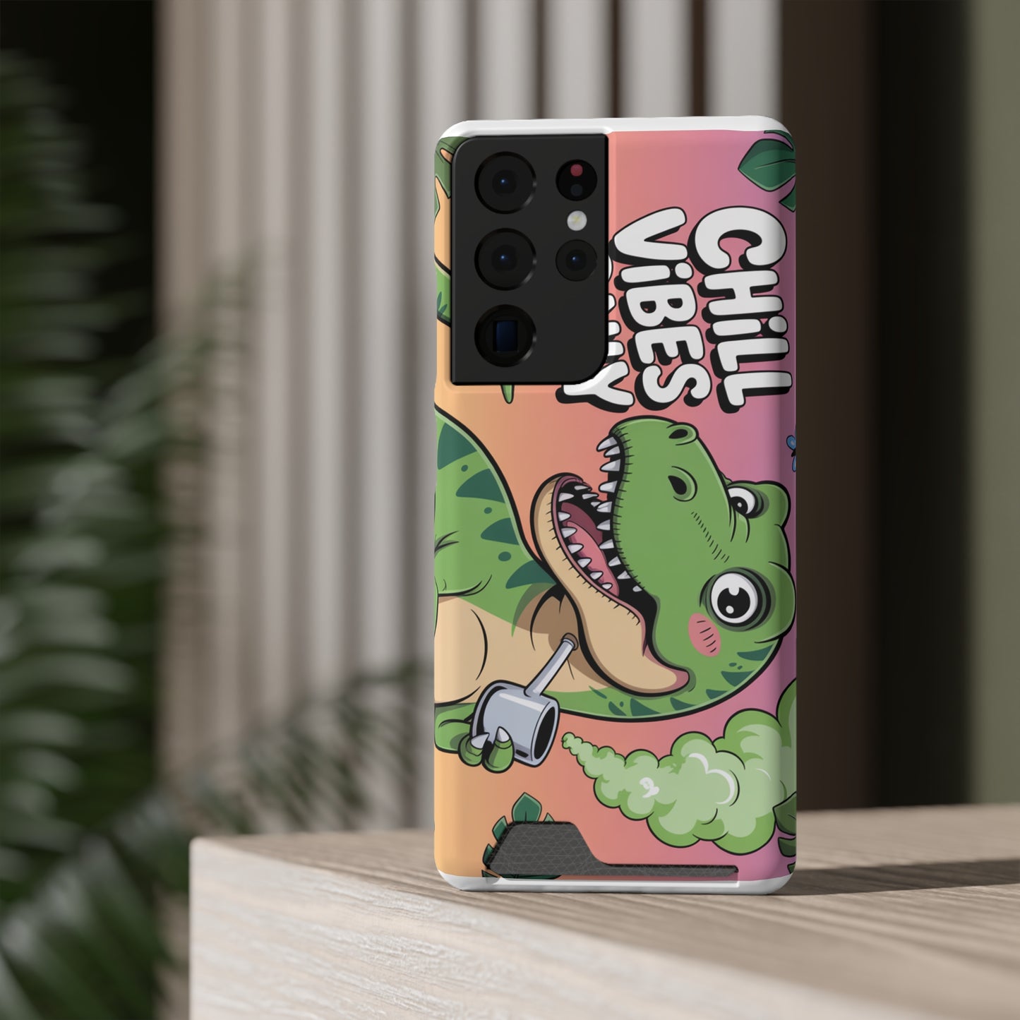 Chill Vibes Phone Case with Card Holder, Fun Dino Design for Teens, Cute Gift, Summer Vibes, Trendy Accessories