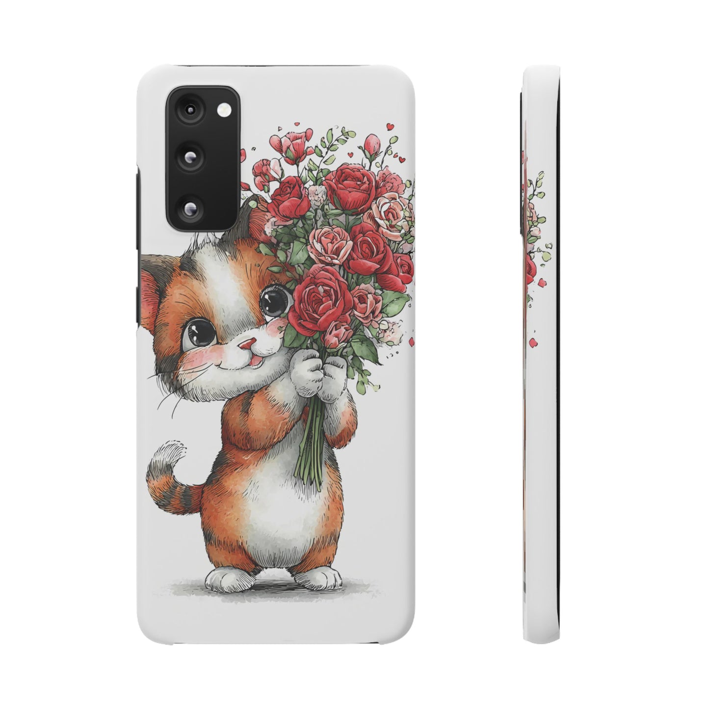 Cute Cat Snap Case with Floral Design, Pet Lovers Gift, Phone Protector for Valentine's Day, Cute Kitty Case, Animal Art Cover