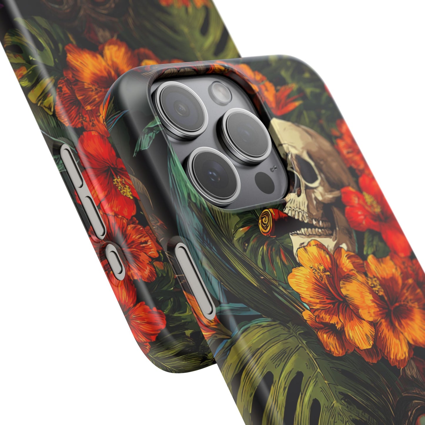 Tropical Skull Phone Case - Vibrant Floral Design, Skull Case for iPhone, Unique Tropical Art, Gift for Beach Lovers, Halloween Decor