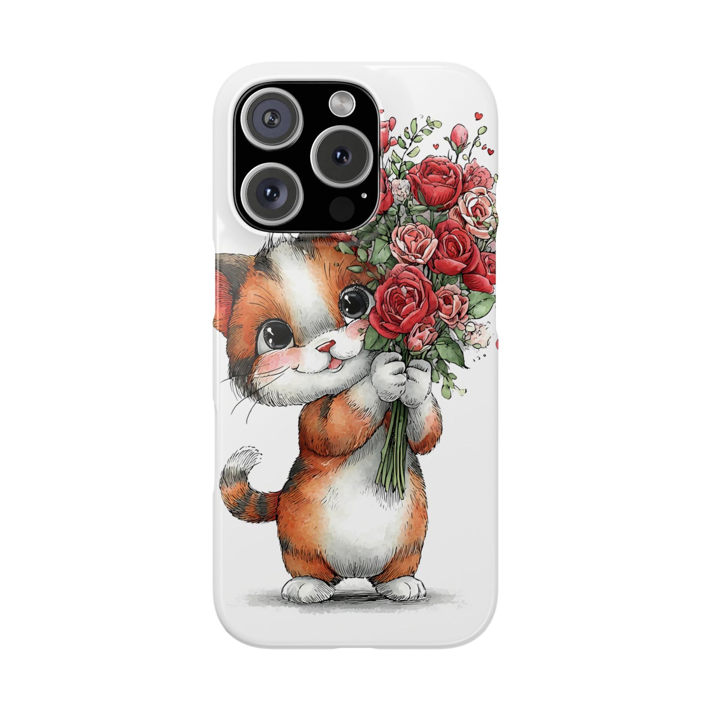 Cute Cat Snap Case with Floral Design, Pet Lovers Gift, Phone Protector for Valentine's Day, Cute Kitty Case, Animal Art Cover