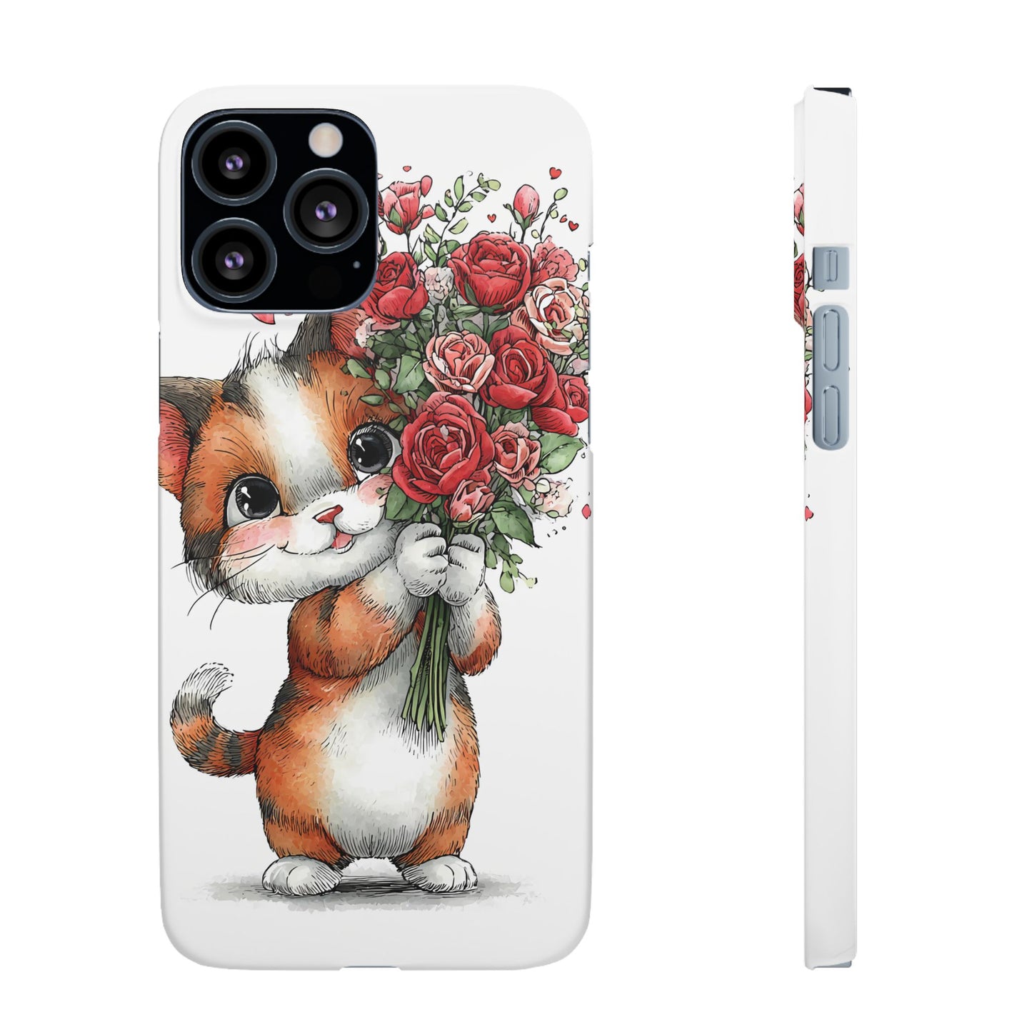 Cute Cat Snap Case with Floral Design, Pet Lovers Gift, Phone Protector for Valentine's Day, Cute Kitty Case, Animal Art Cover
