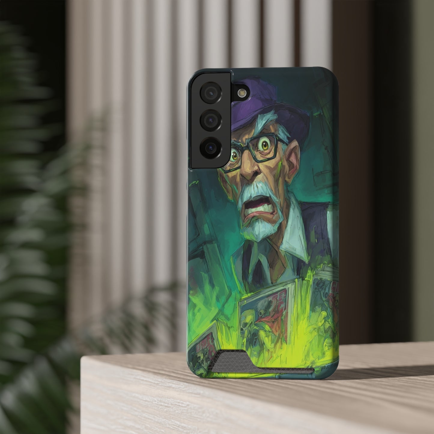 Spooky Illustrated Phone Case with Card Holder, Halloween Accessory, Unique Gift for Horror Fans, Stylish Phone Cover, Functional & Fun