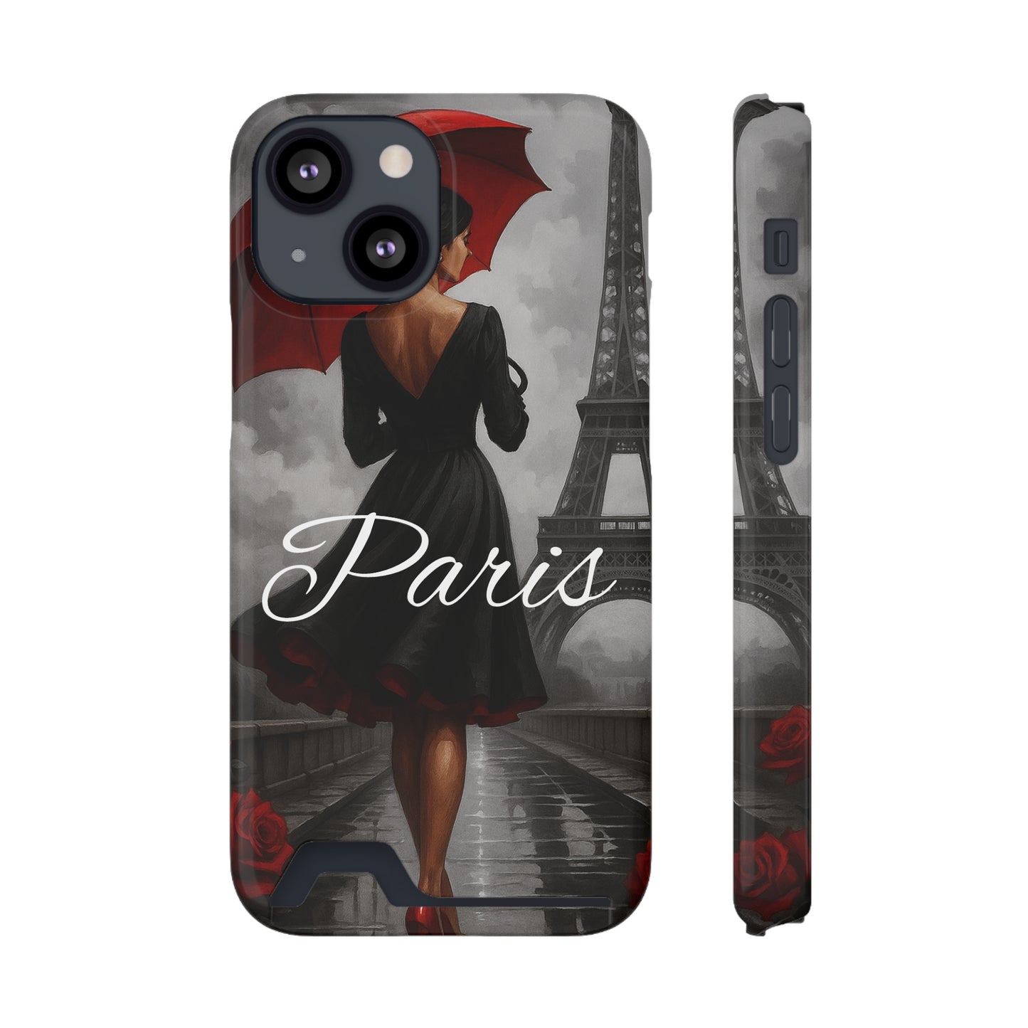 Elegant Parisian Phone Case with Card Holder, Stylish Gift for Travelers, Chic Accessory, Paris-themed, Practical Tech Holder